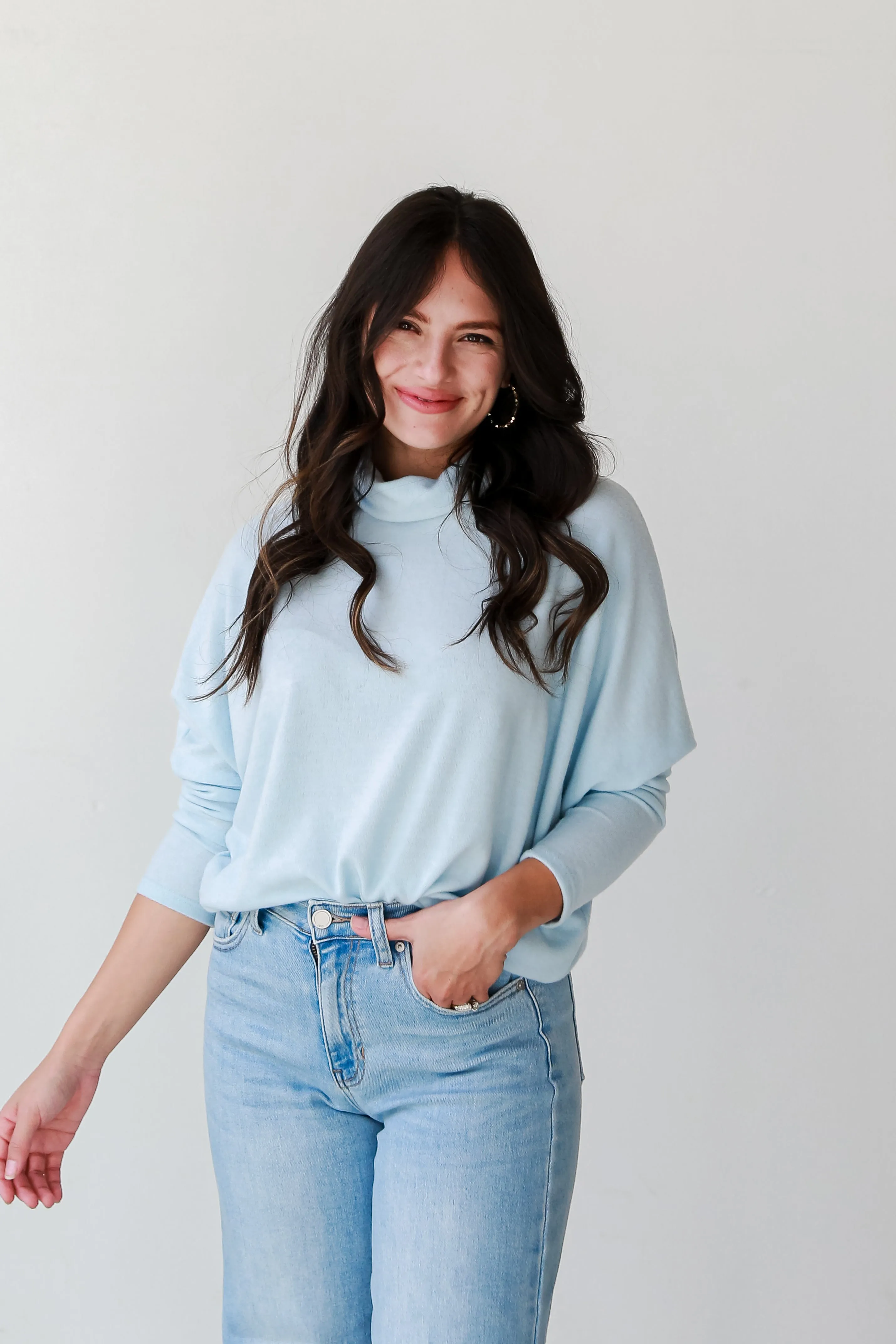 FINAL SALE - Natalie Light Blue Turtleneck Brushed Knit Top - DOORBUSTER