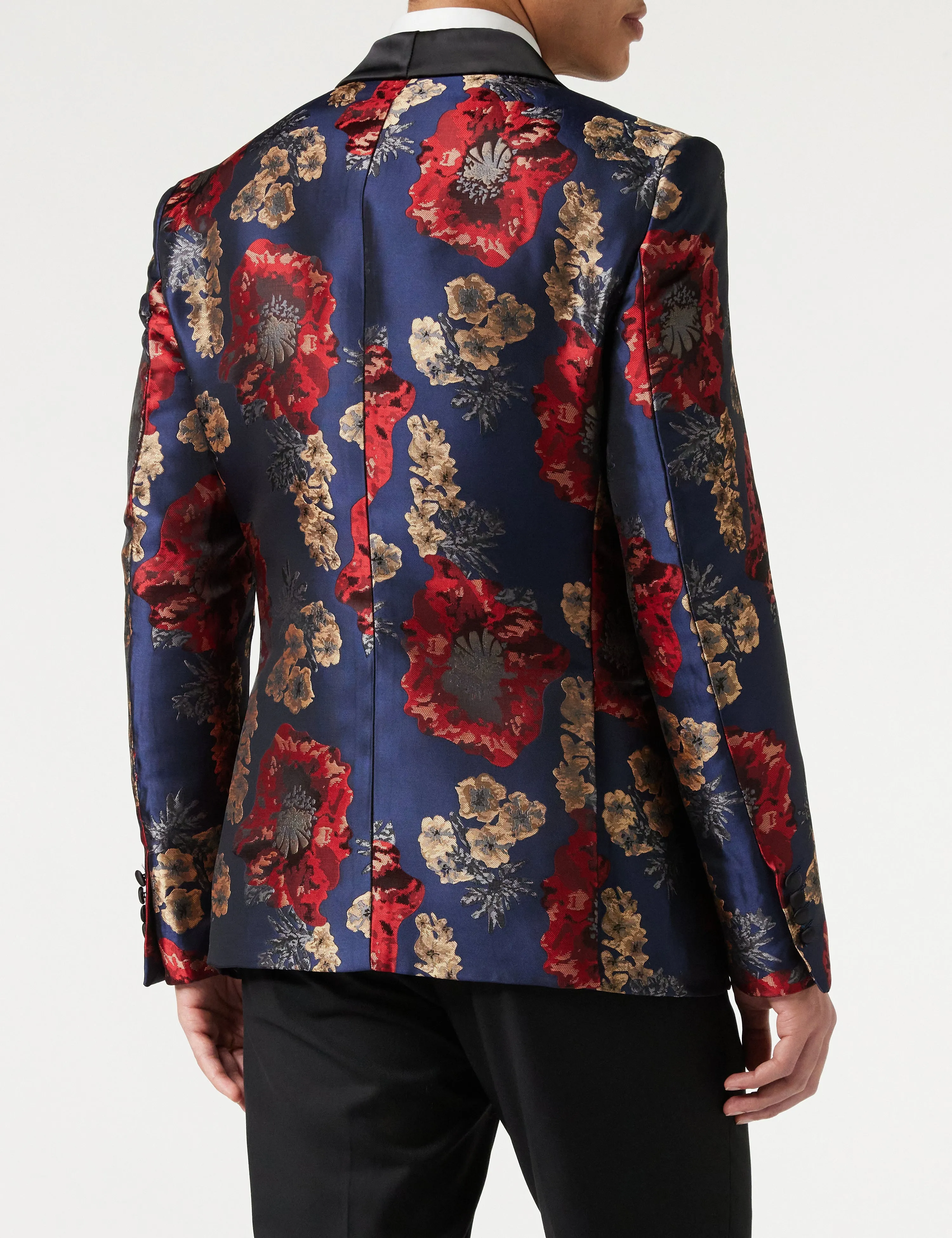 Flocked Floral Red Navy Tux Jacket