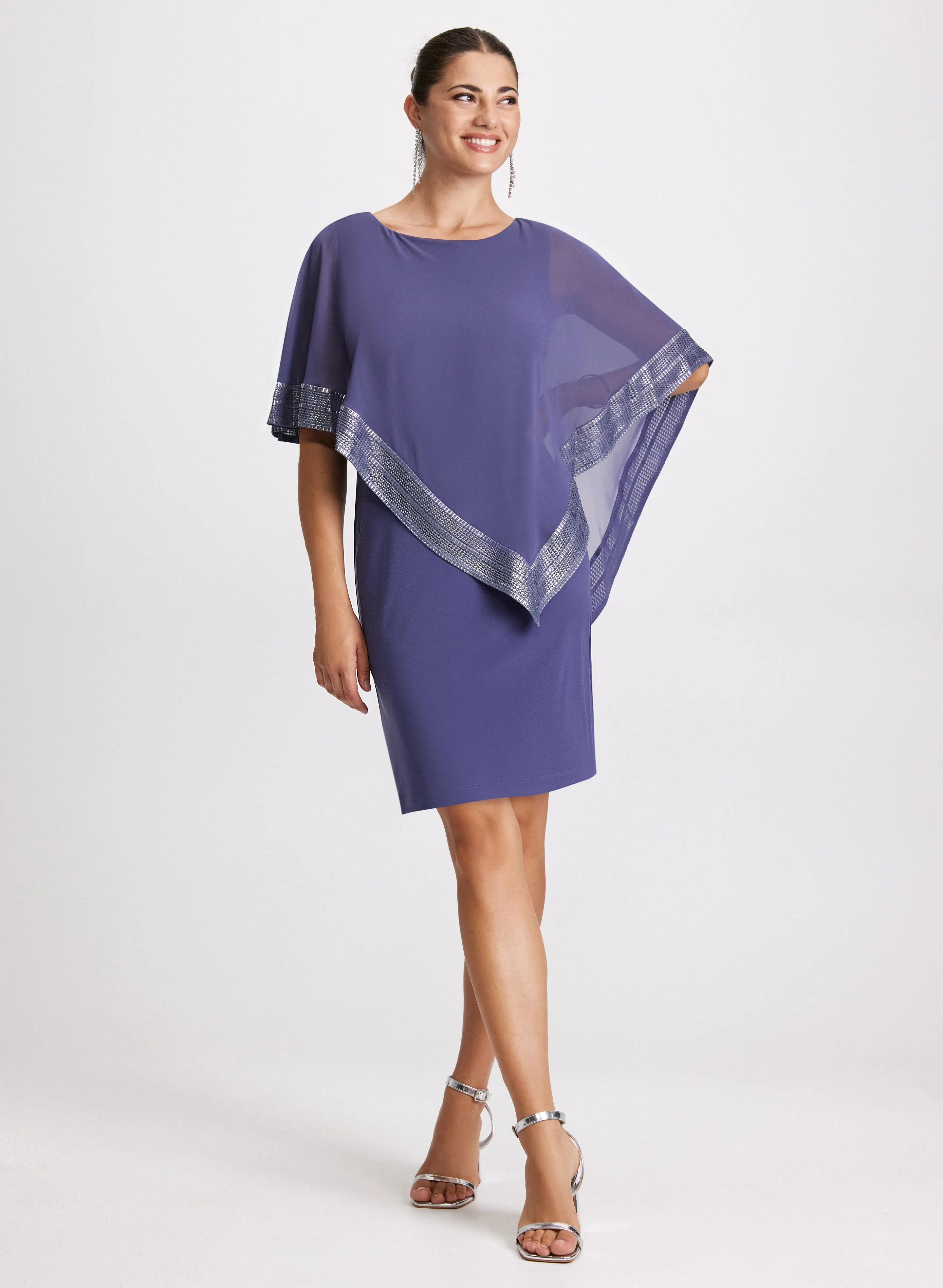 Foil Detail Poncho Overlay Dress