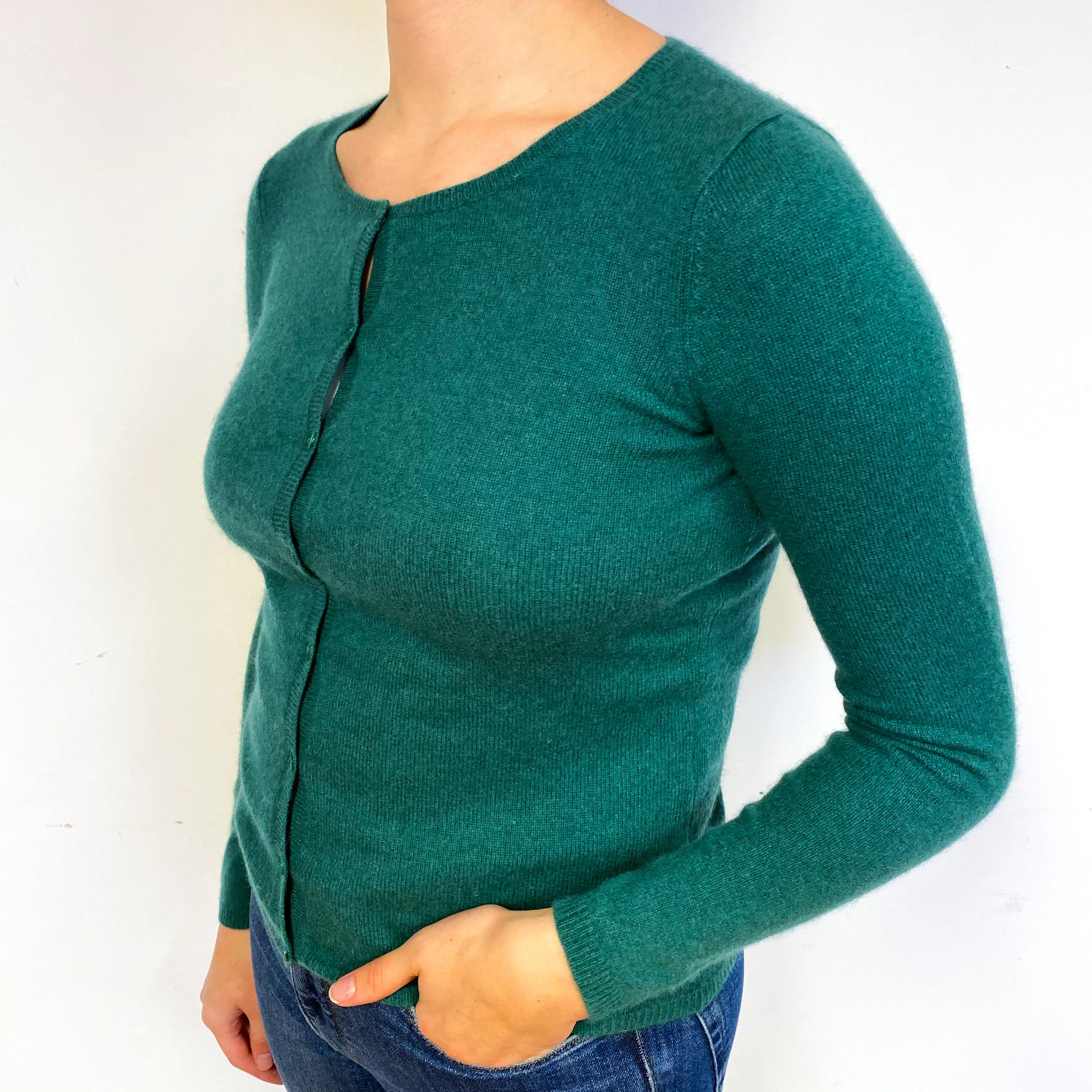 Forest Green Cashmere Crew Neck Cardigan Small