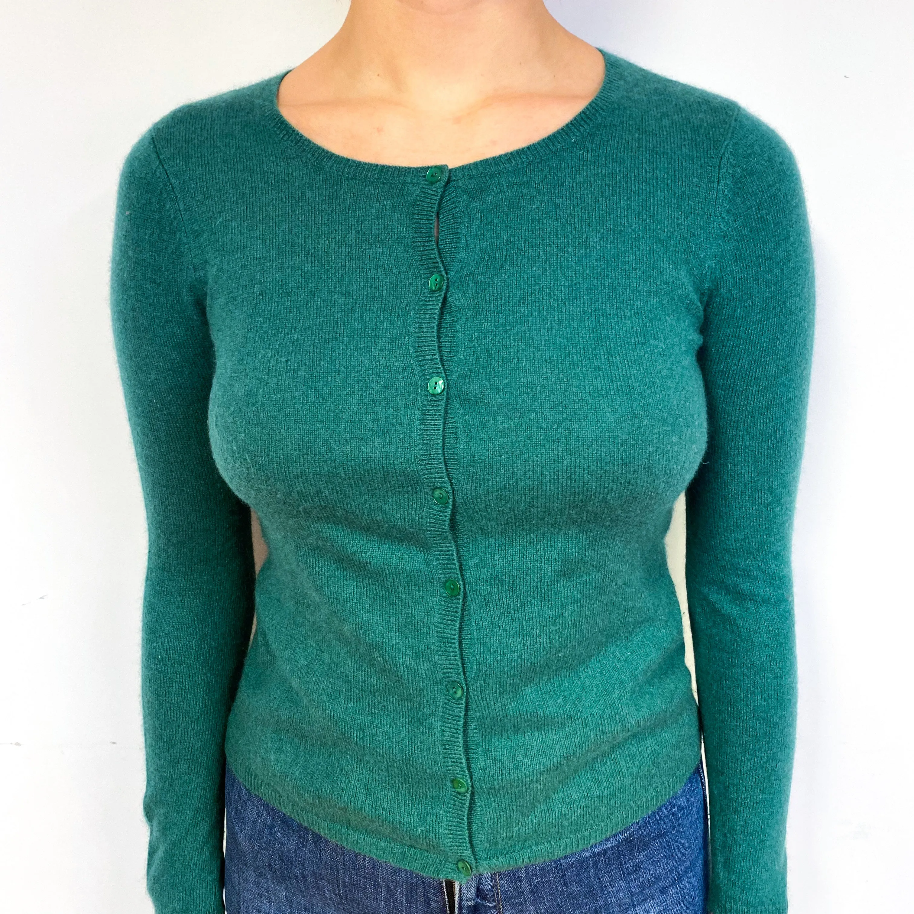 Forest Green Cashmere Crew Neck Cardigan Small