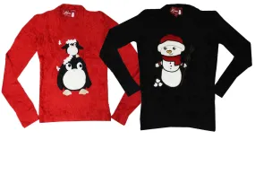 Girls Soft Fluffy Snowman Embroidery Long Sleeve Christmas Jumper