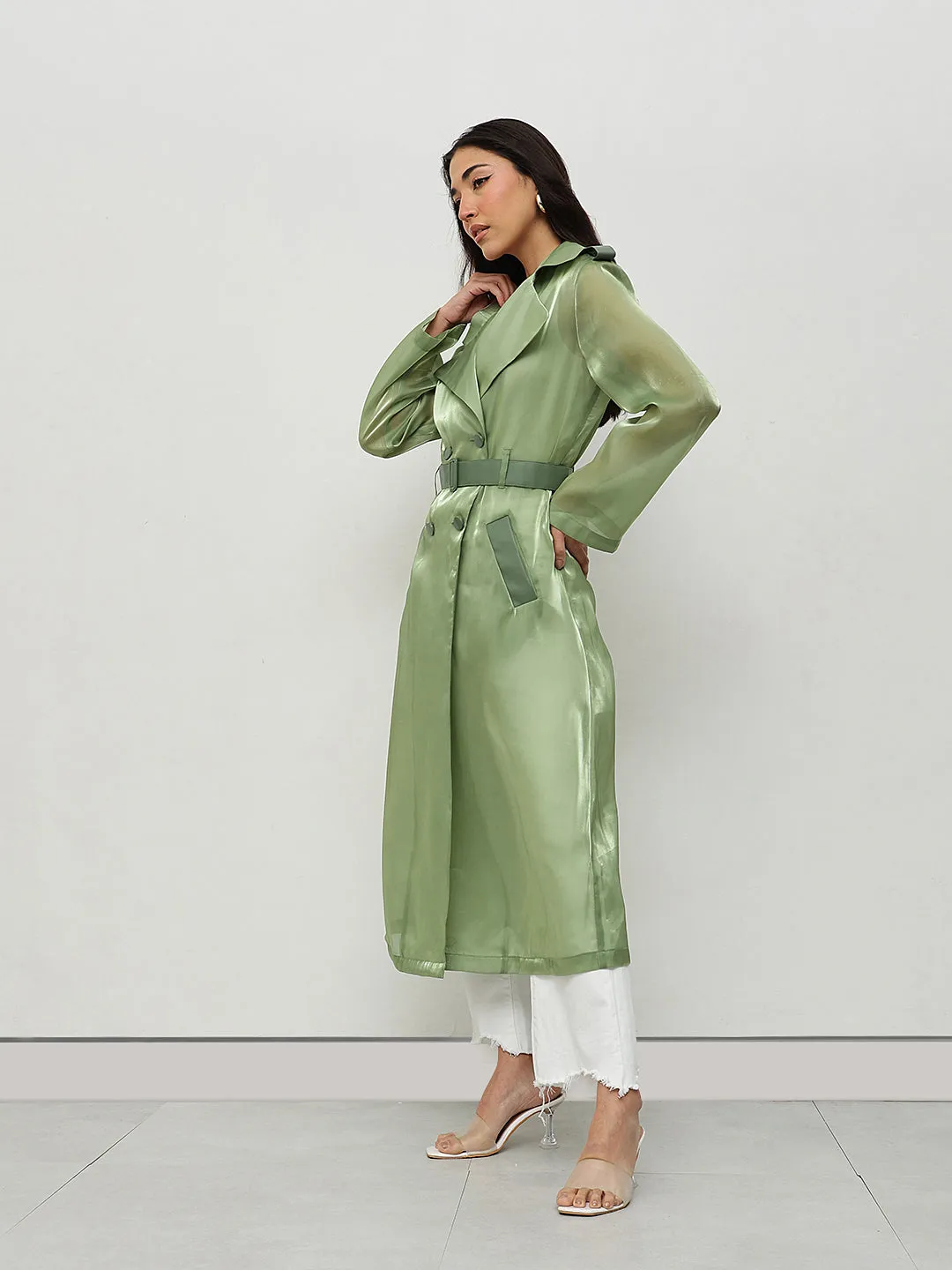 Green Belted Trench Coat