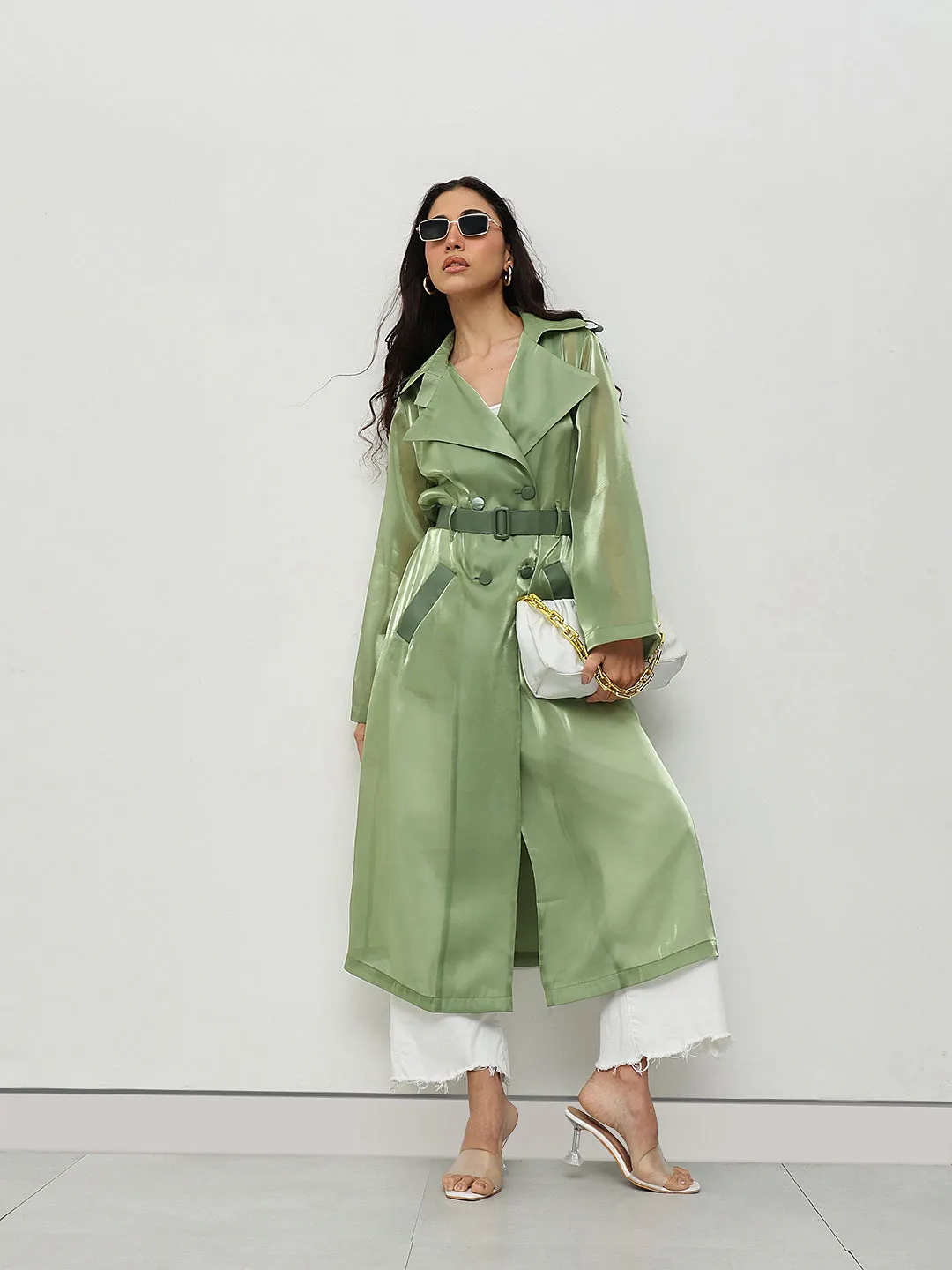 Green Belted Trench Coat