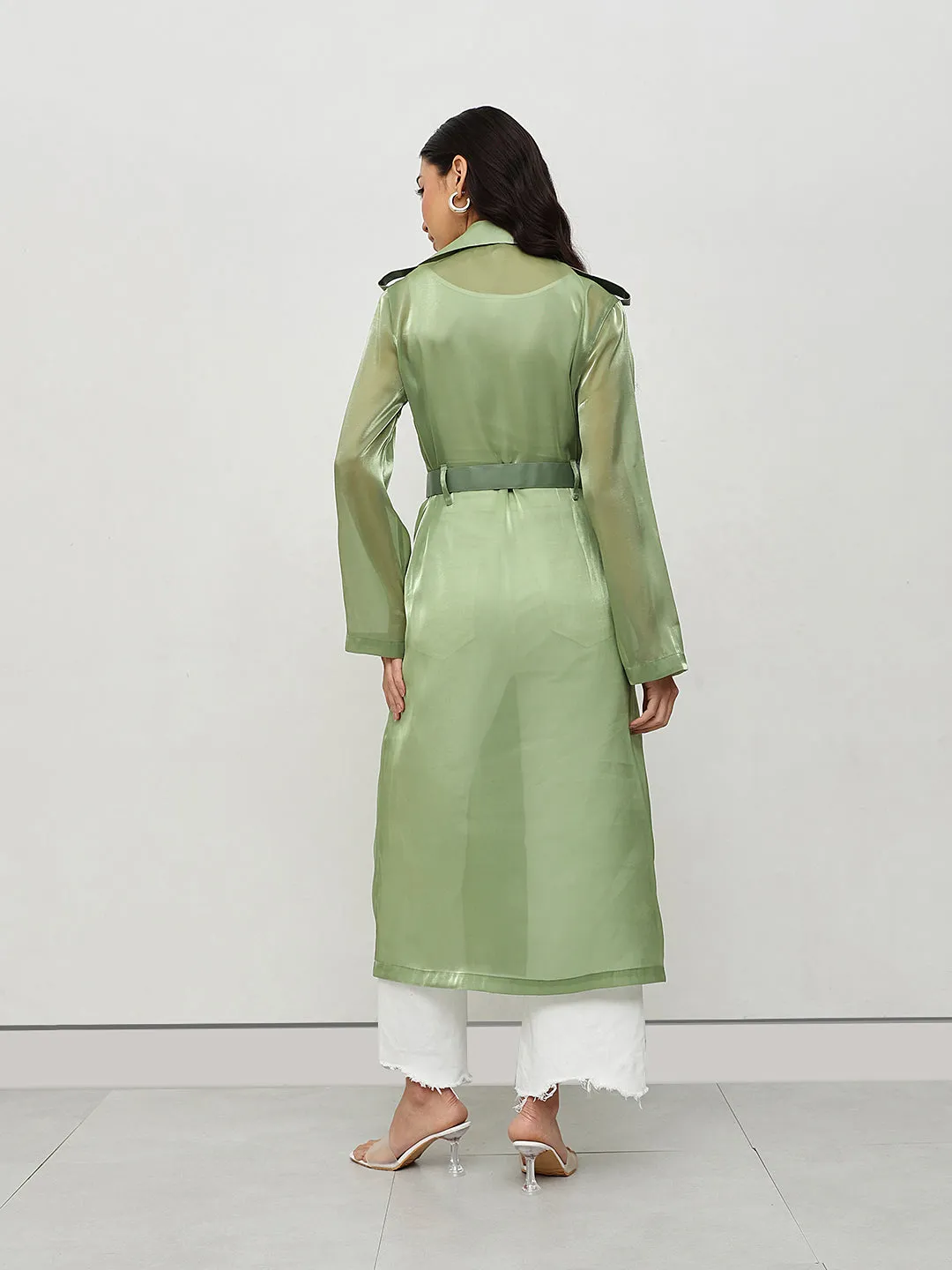 Green Belted Trench Coat