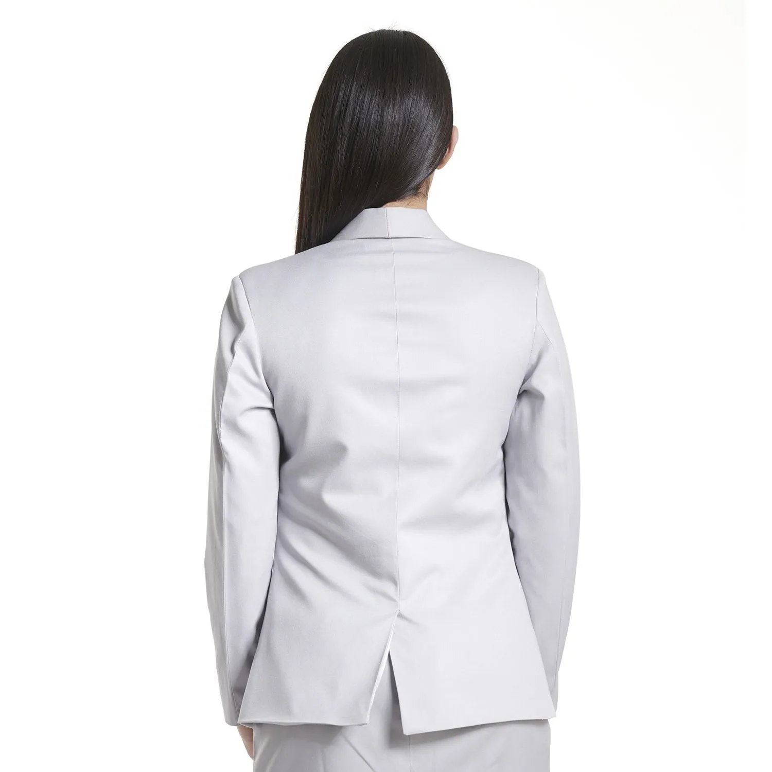 Grey Poly Cotton Women's Single Button Blazer