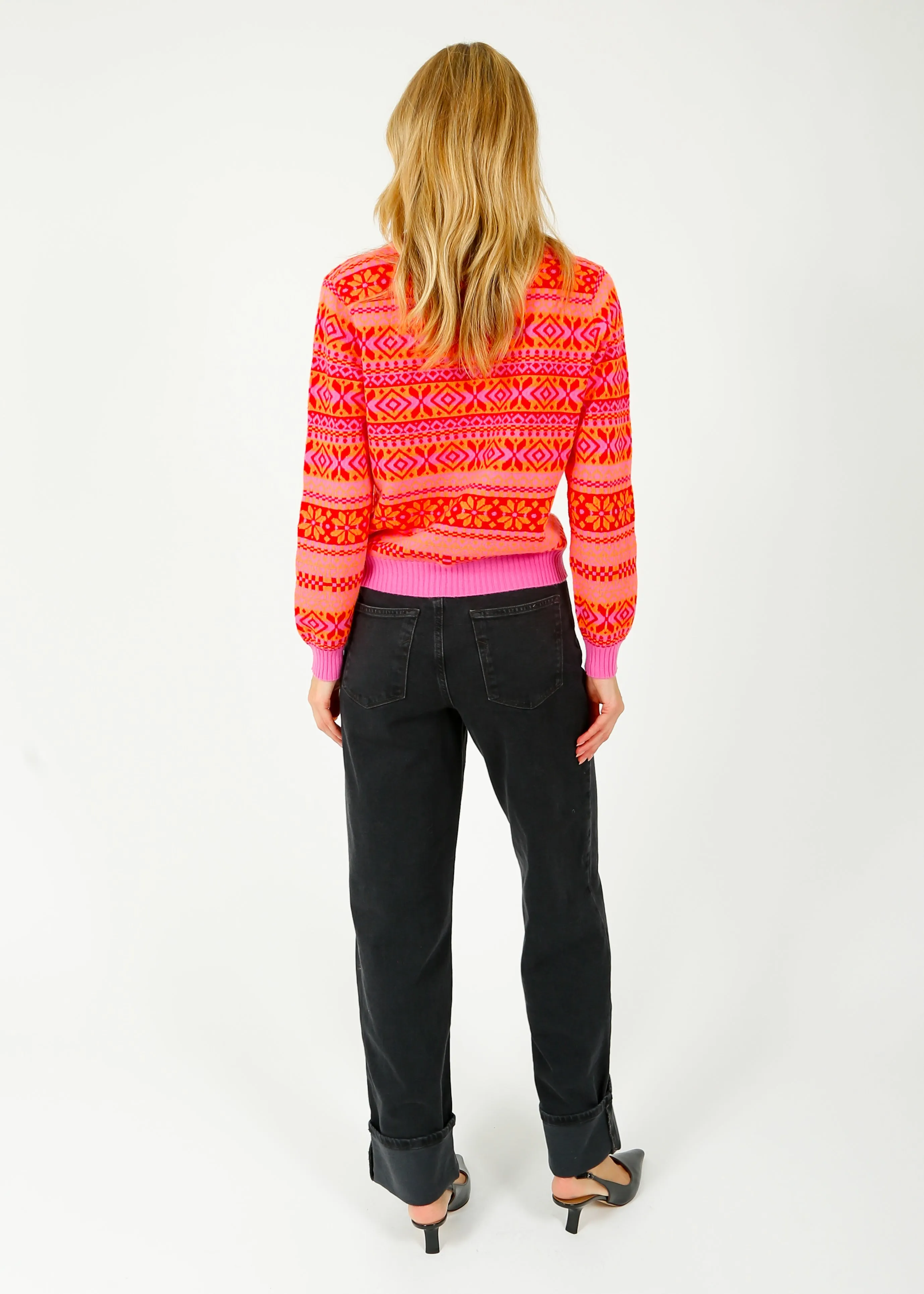 JU Fairisle Crew in Peony Neon