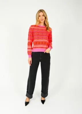 JU Fairisle Crew in Peony Neon