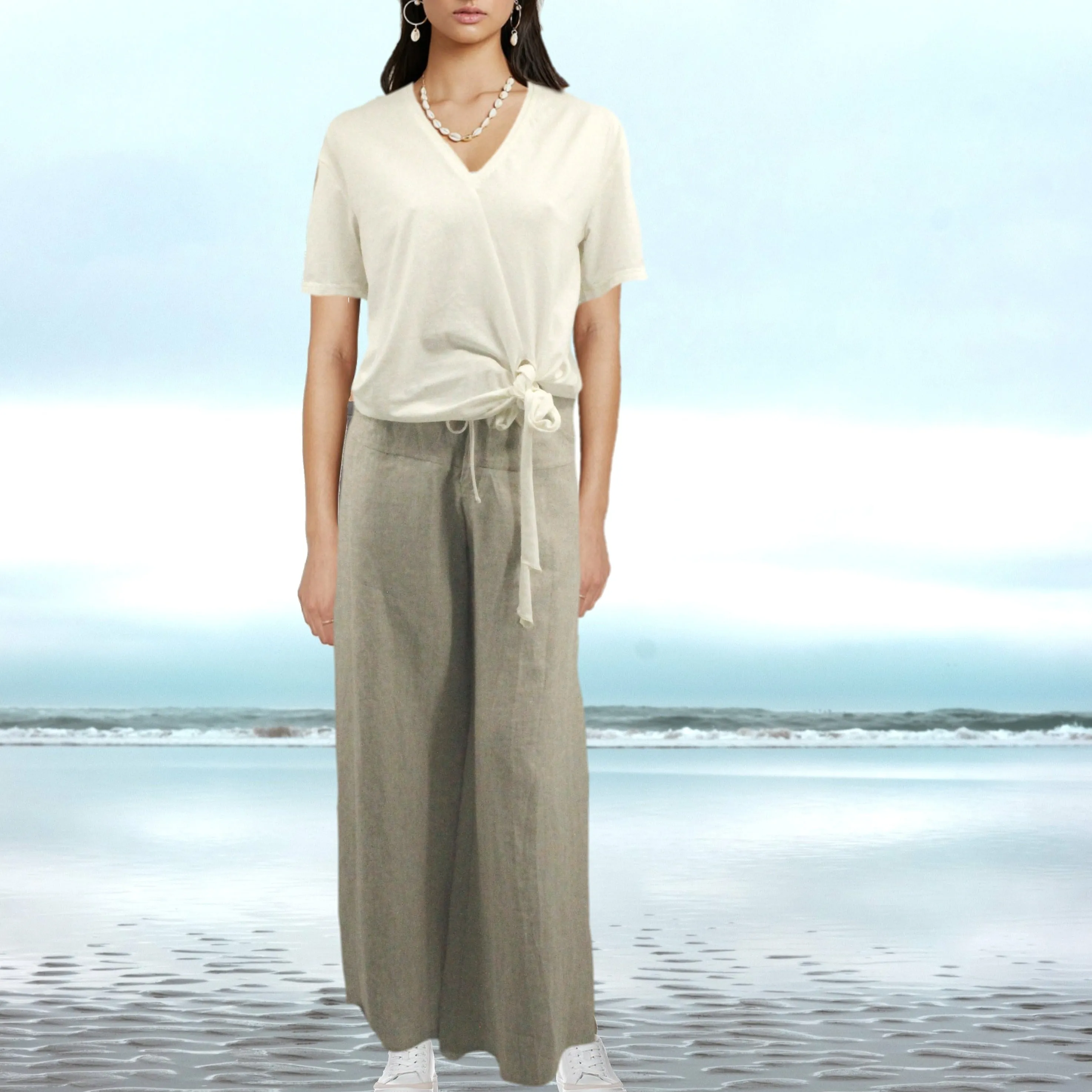 Knoop T shirt in linnen mix / Knotted  T shirt in linen mix