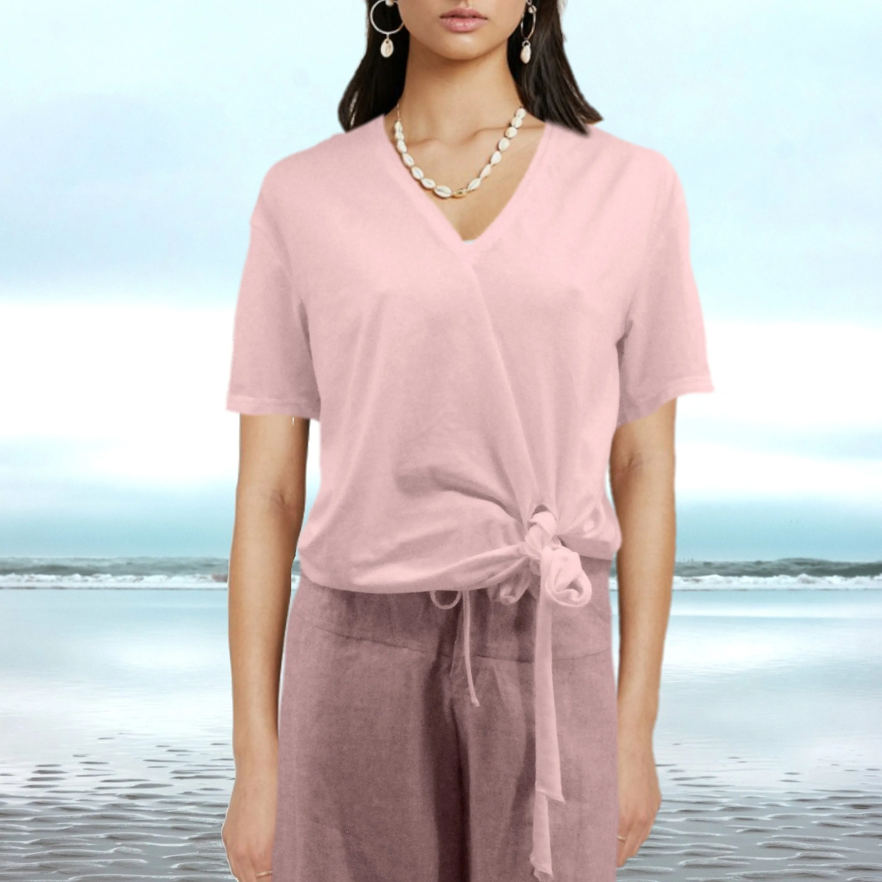 Knoop T shirt in linnen mix / Knotted  T shirt in linen mix