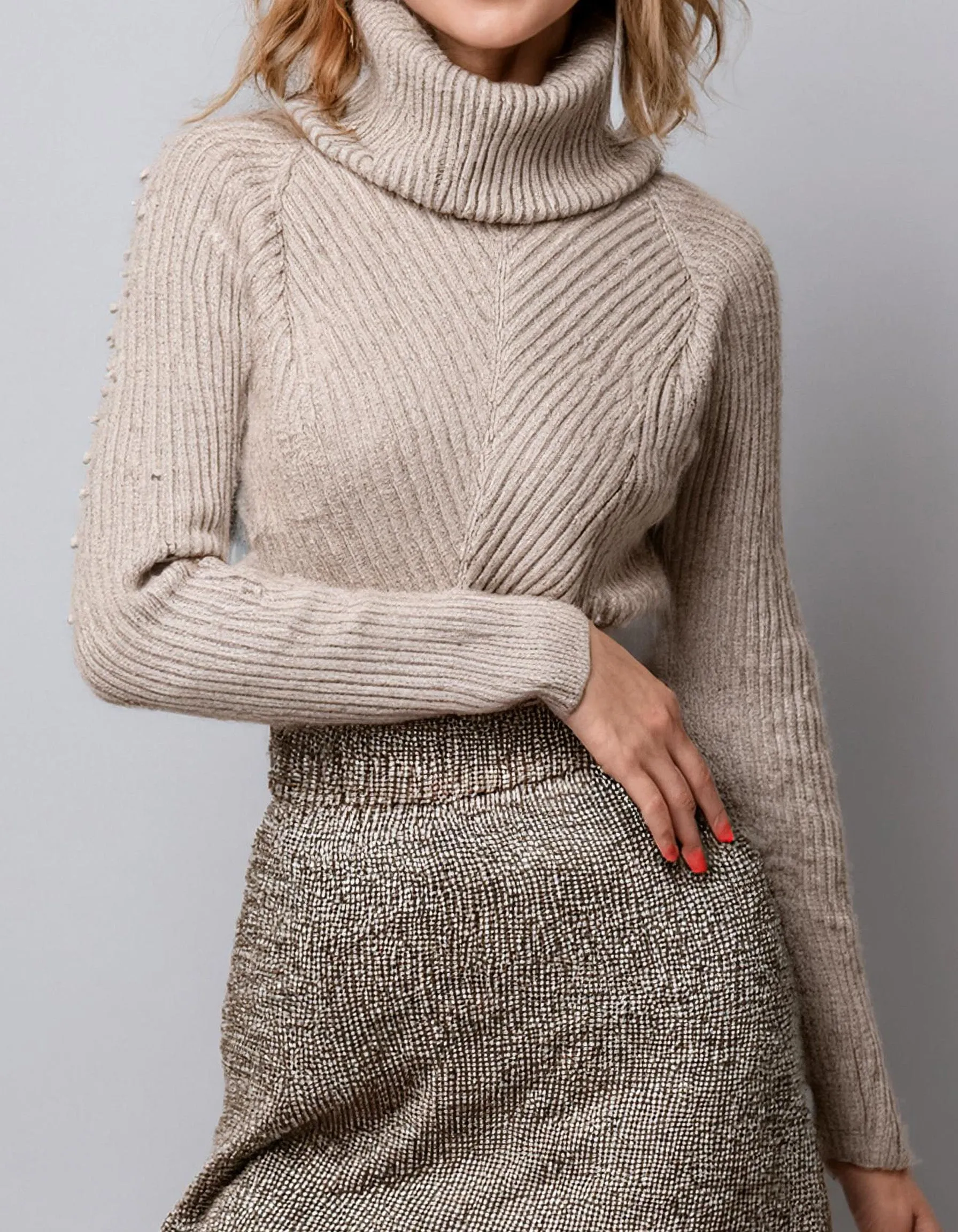 Light Grey Casual Turtleneck Sweater