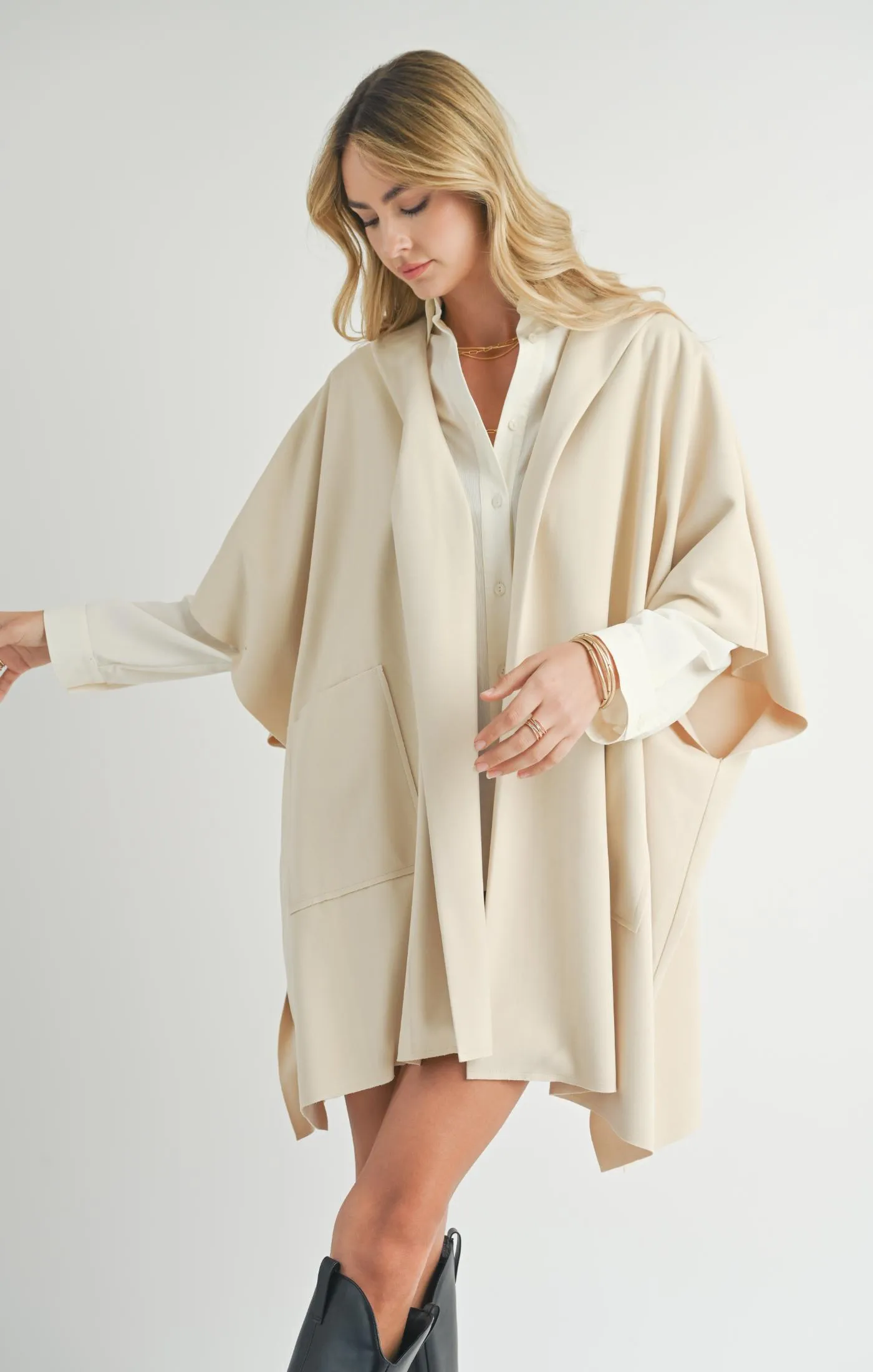 Lisha Belted Poncho | Cream