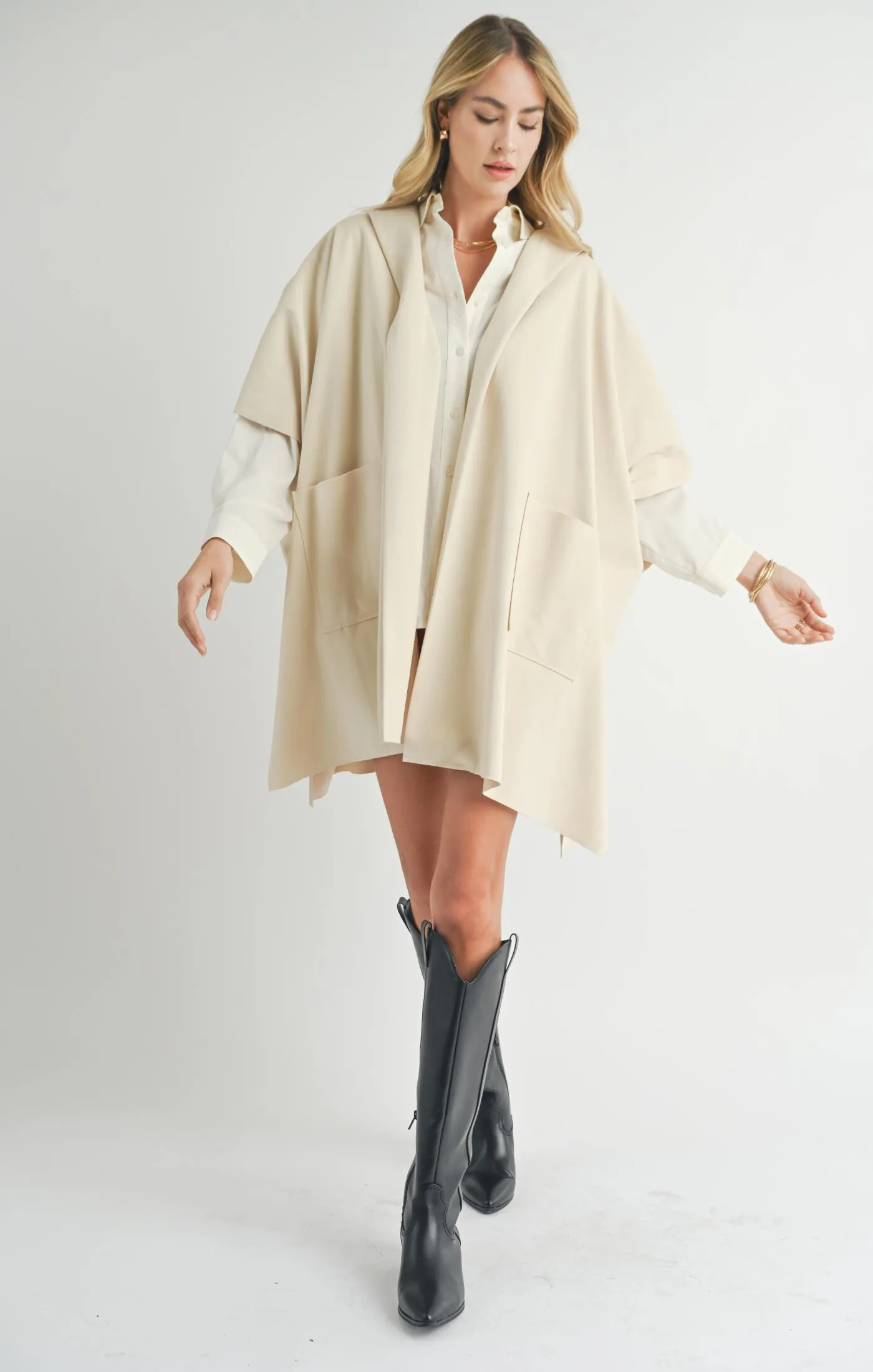 Lisha Belted Poncho | Cream