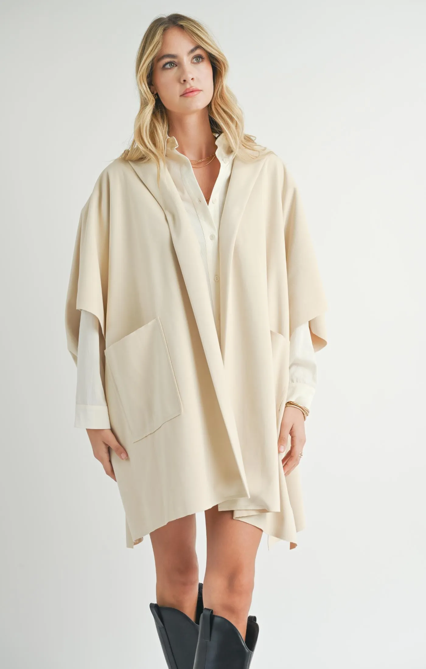 Lisha Belted Poncho | Cream