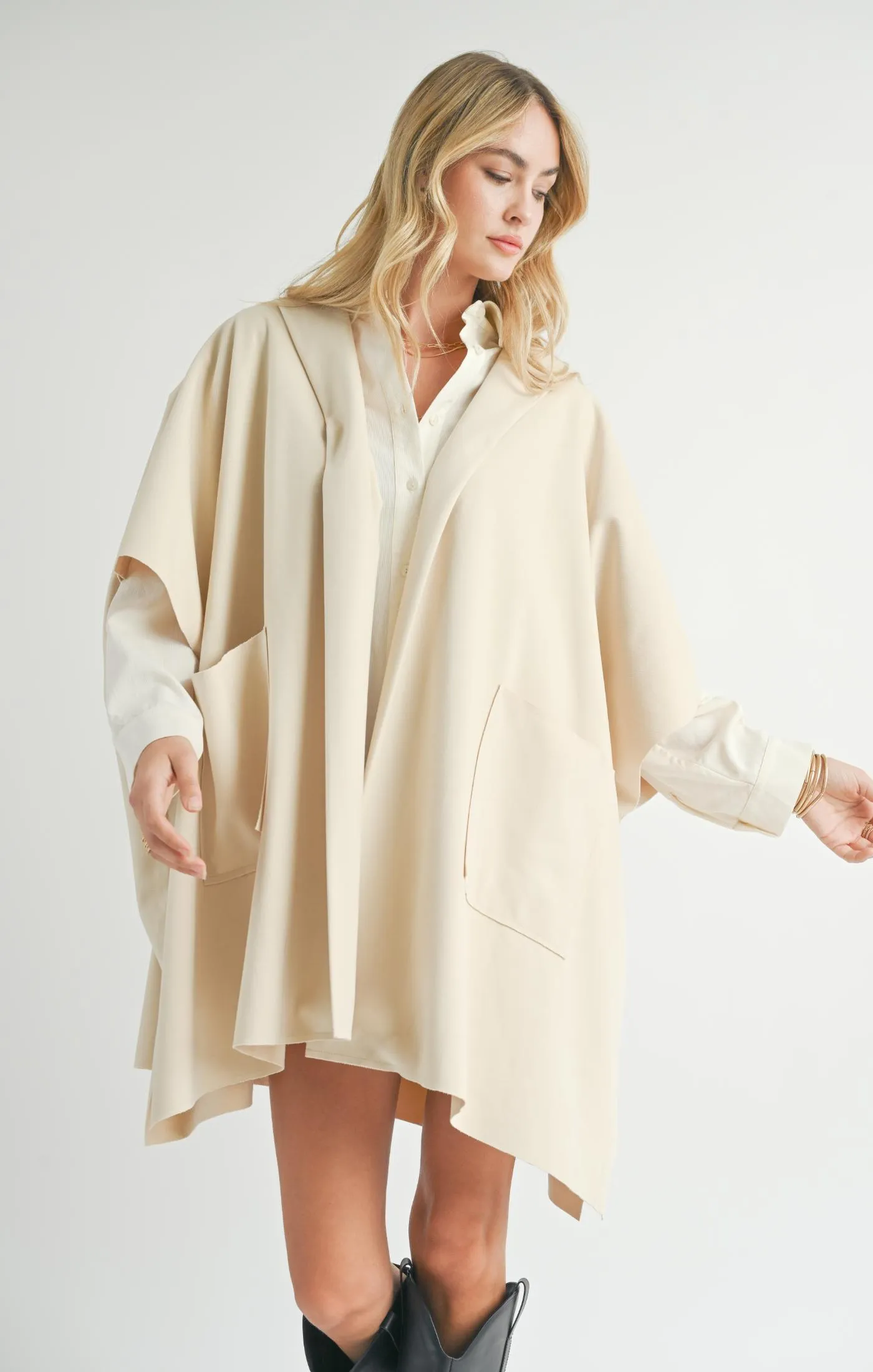 Lisha Belted Poncho | Cream