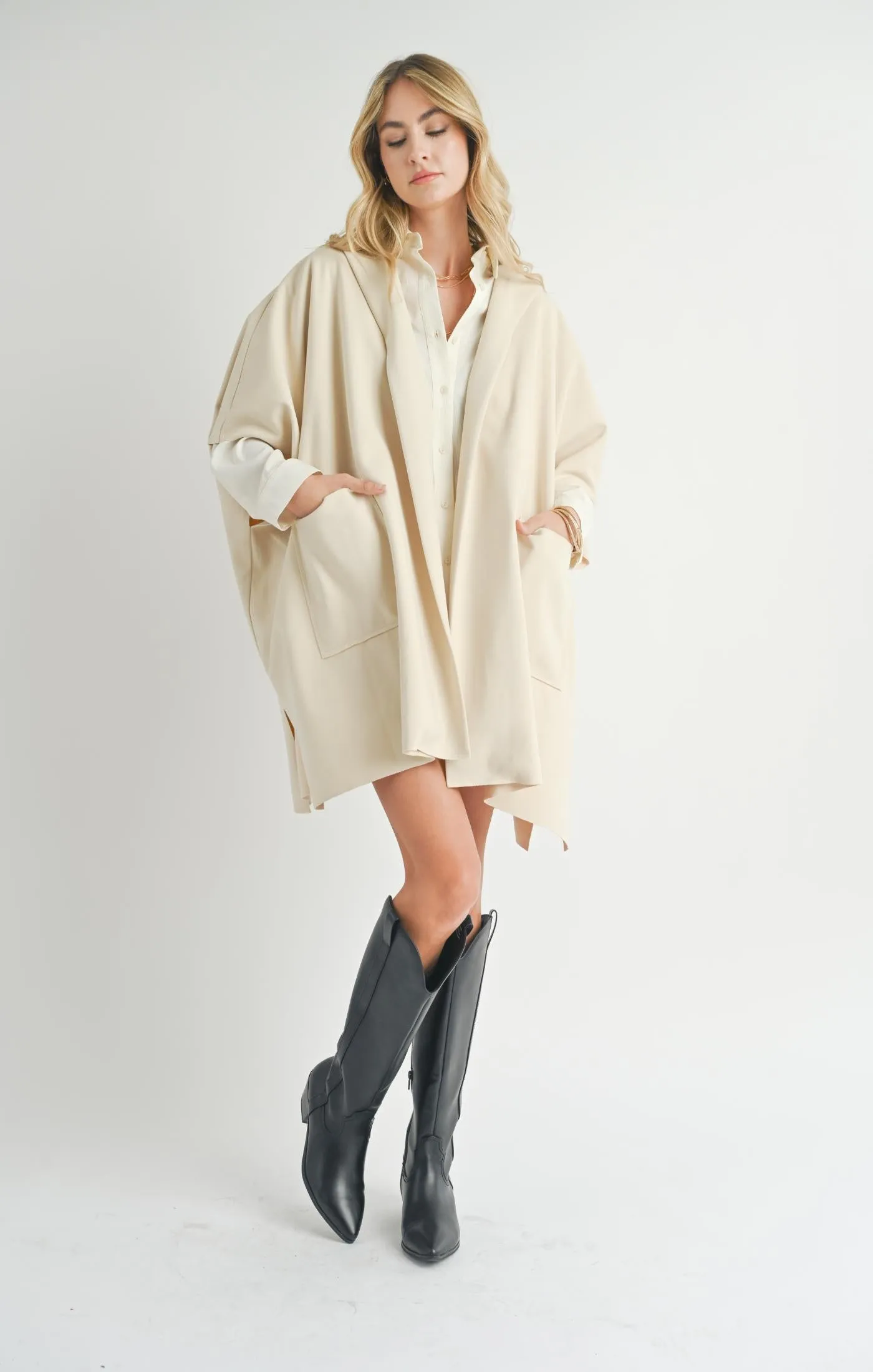 Lisha Belted Poncho | Cream