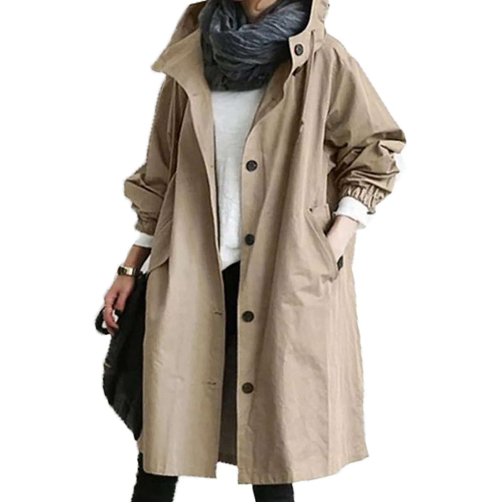 Long Coat Female Autumn Women&#39;s Trench Coat Long Sleeve Solid Pocket Casual Trench Autumn Clothes Korean Women Jacket