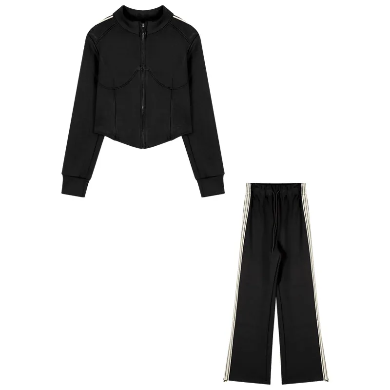 Long Sleeve Coat Top Set Sports High Waist Pants