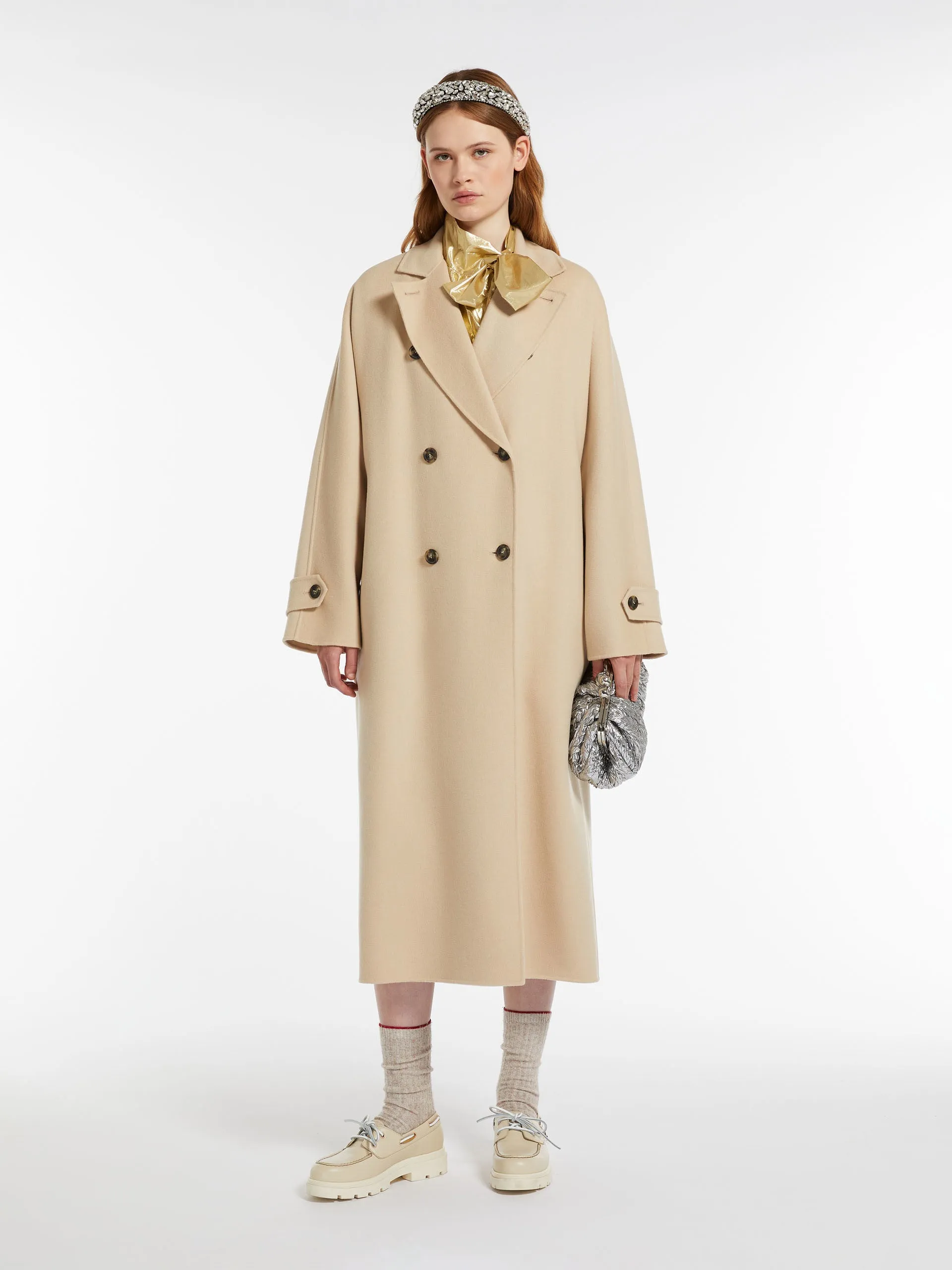 Long wool and technical fabric trench coat