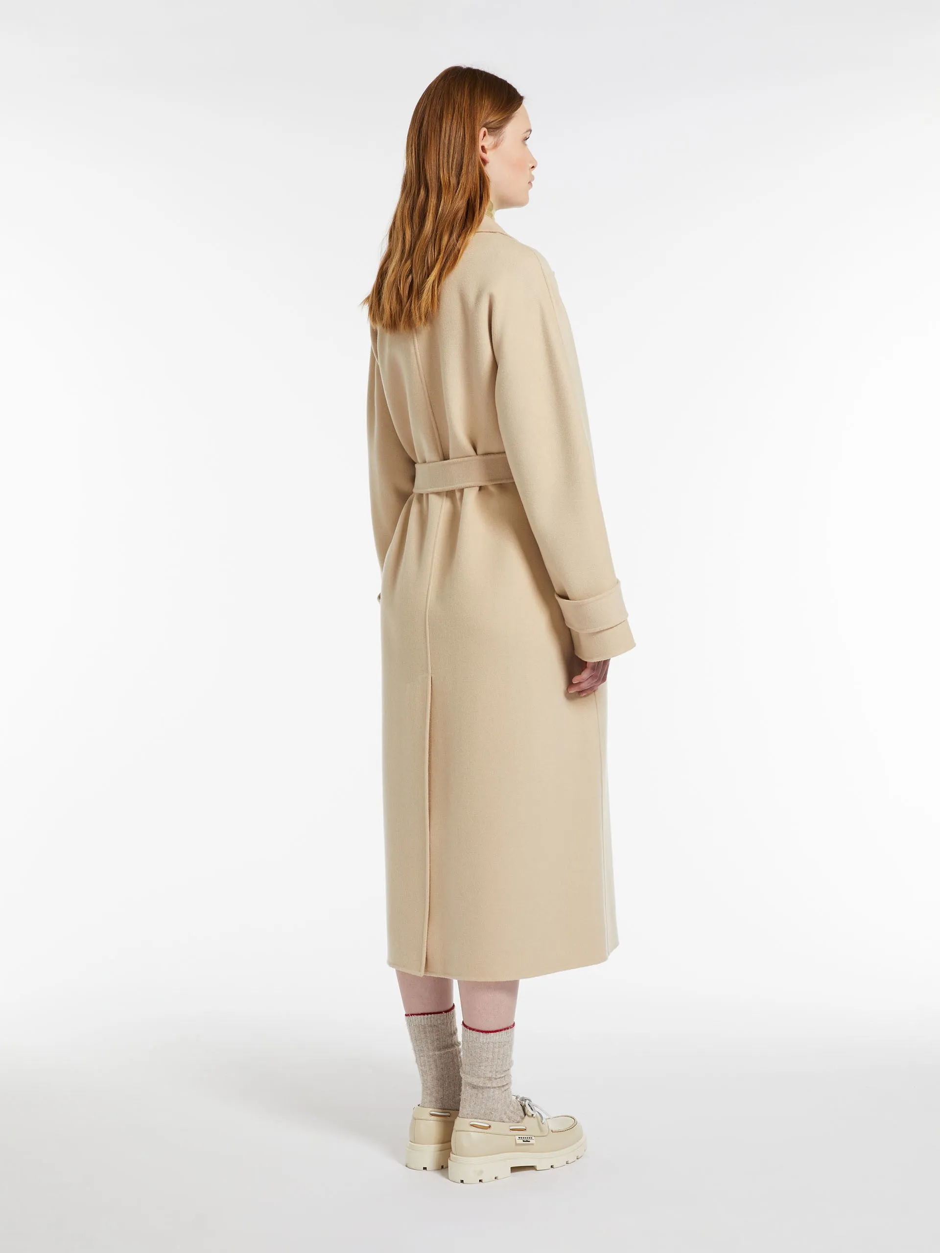 Long wool and technical fabric trench coat