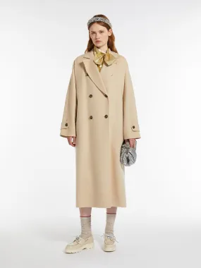 Long wool and technical fabric trench coat