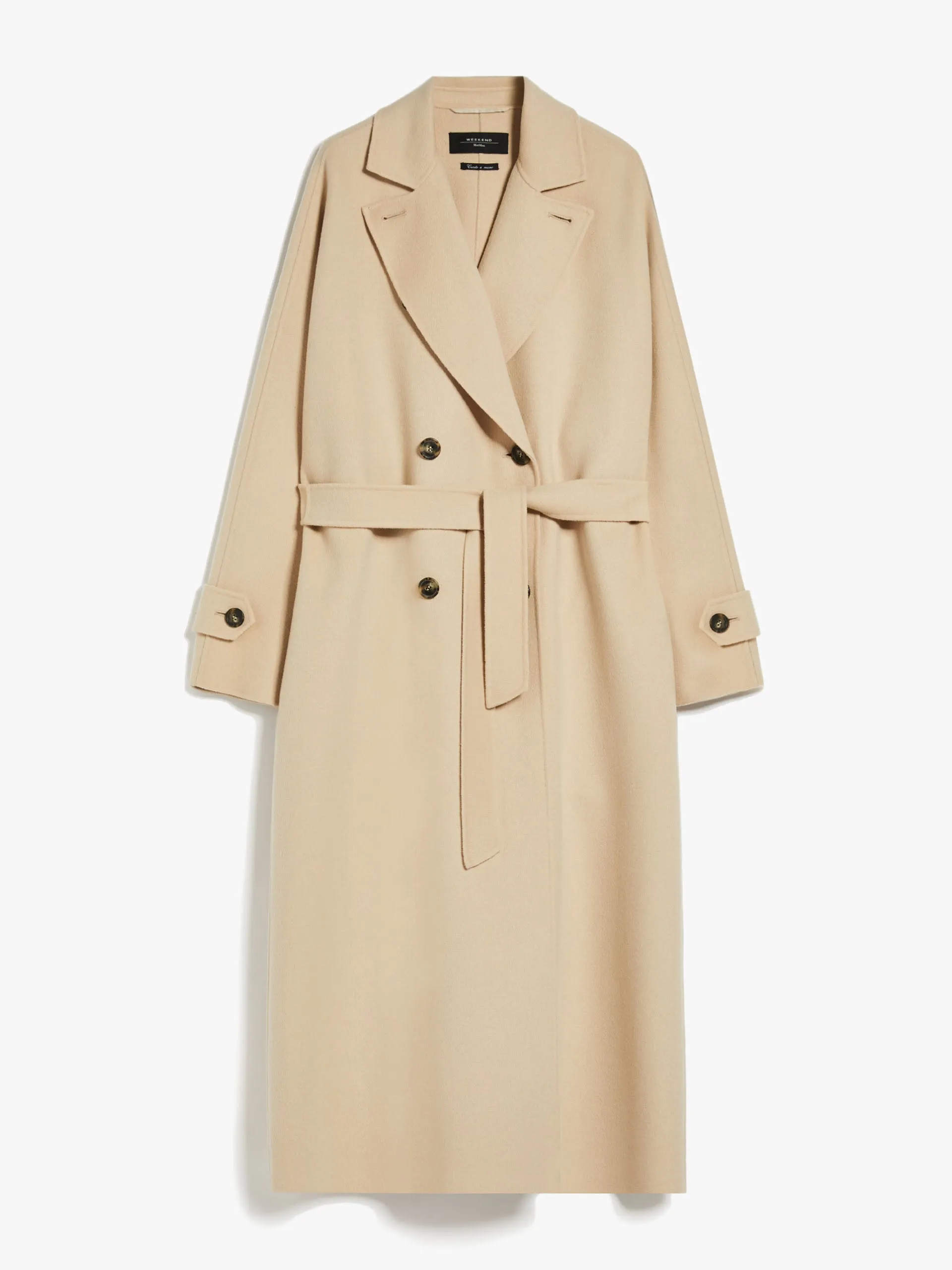 Long wool and technical fabric trench coat