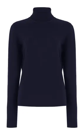 May Knit Turtleneck in Dark Navy Merino Wool Cashmere