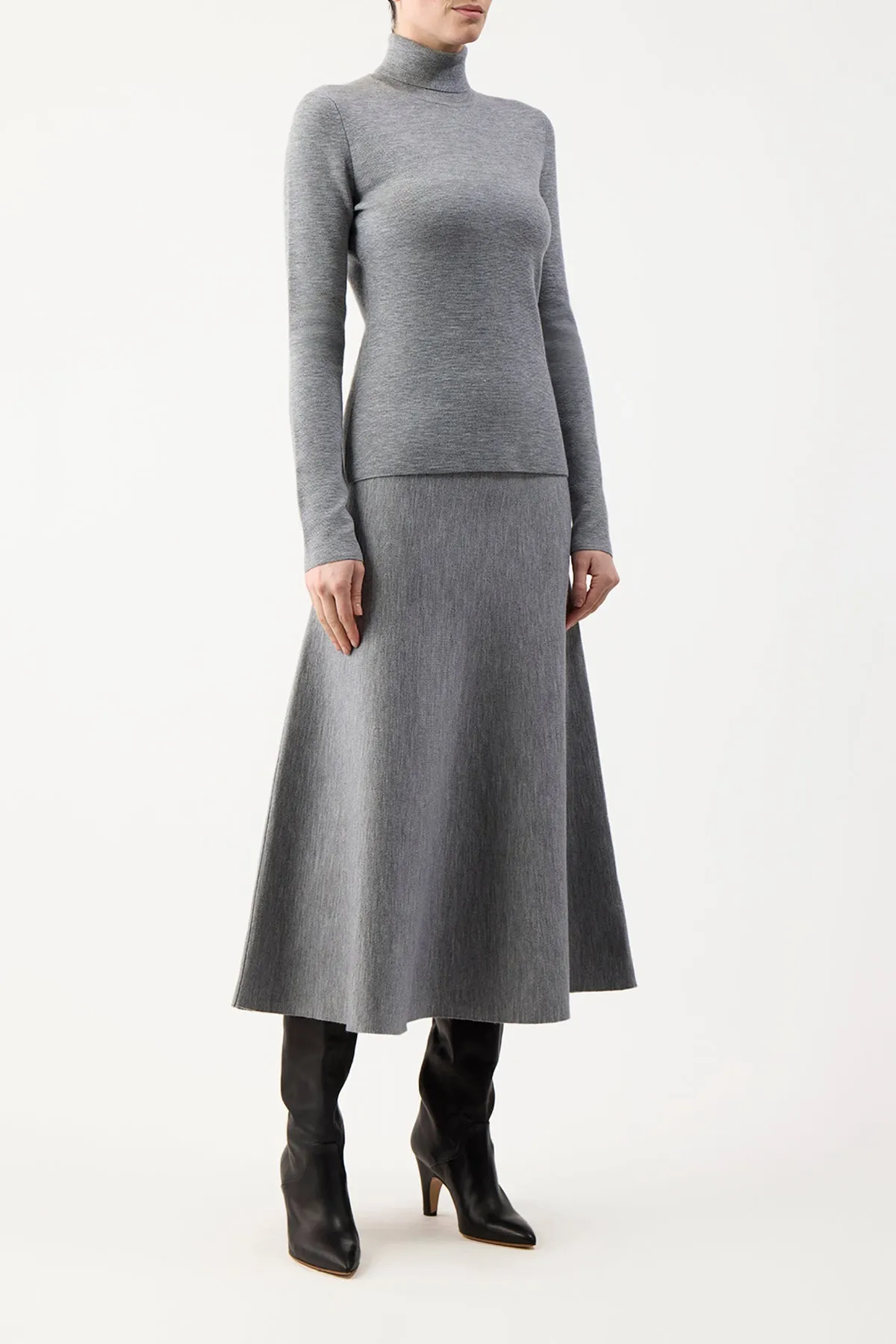 May Knit Turtleneck in Heather Grey Merino Wool Cashmere