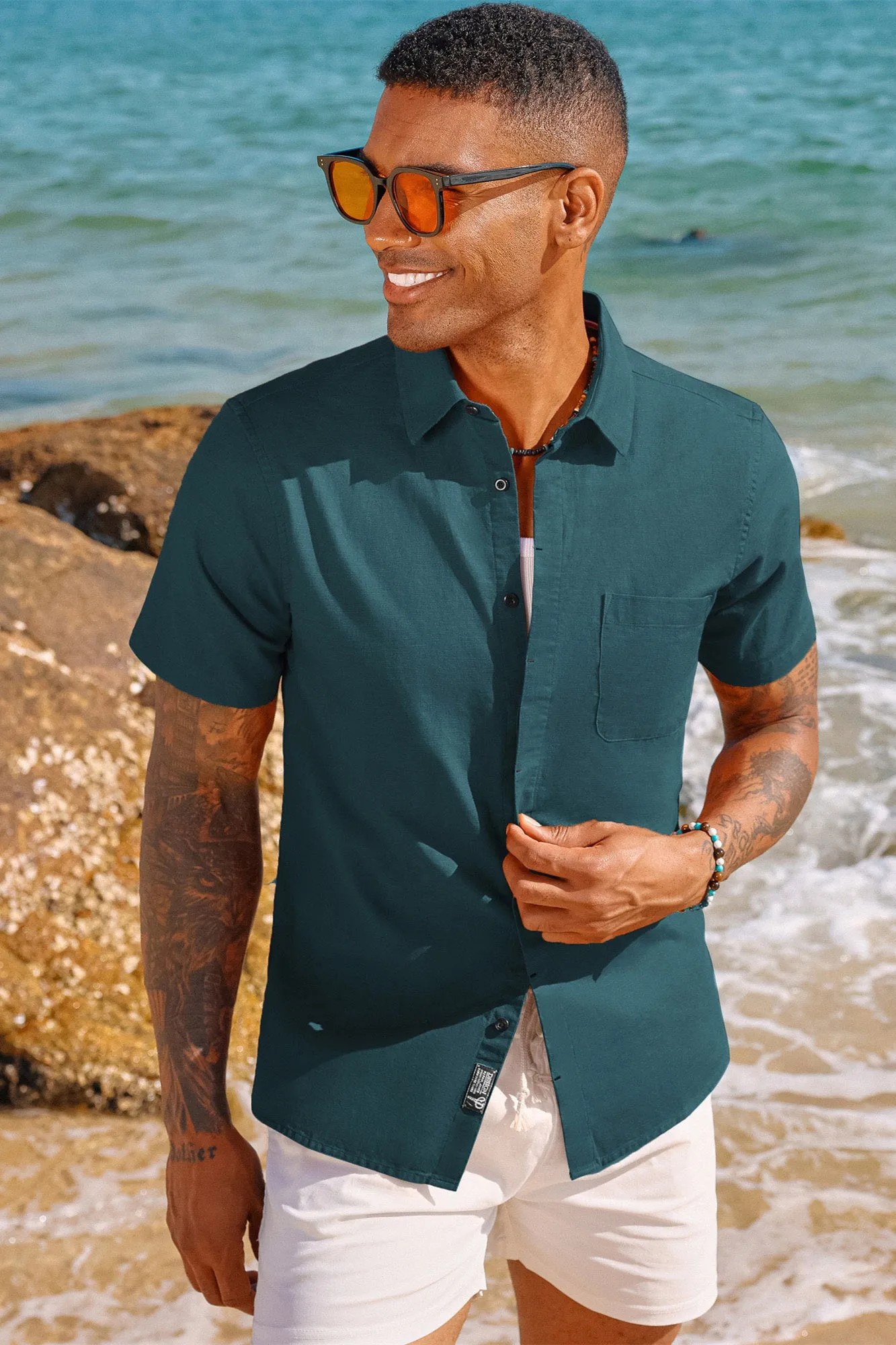 Men Cuban Guayabera Shirt Casual Short Sleeve Button Down Cardigan Shirts Beach Tops Cotton