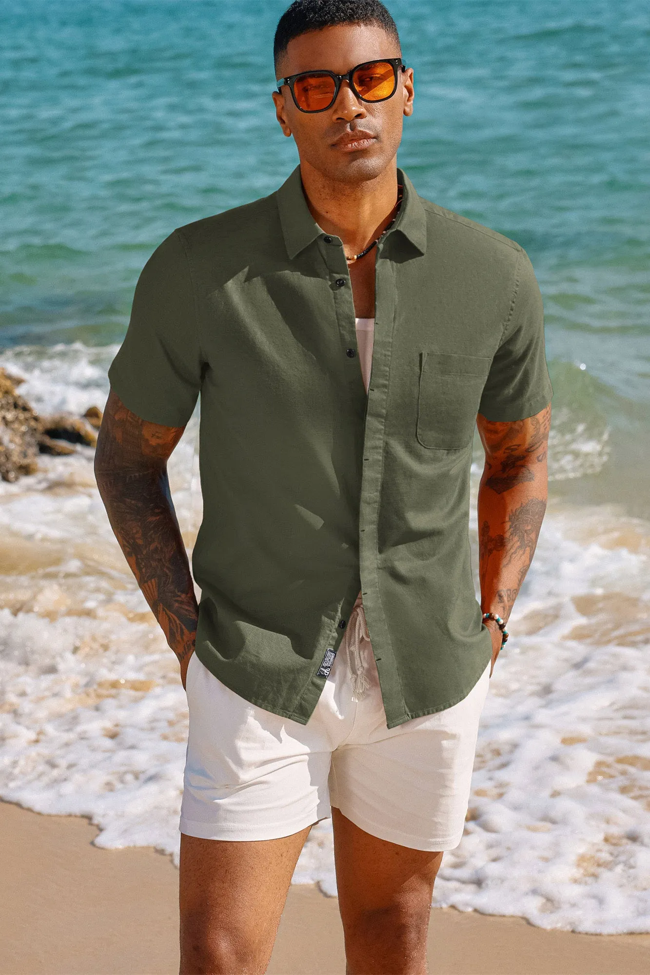 Men Cuban Guayabera Shirt Casual Short Sleeve Button Down Cardigan Shirts Beach Tops Cotton