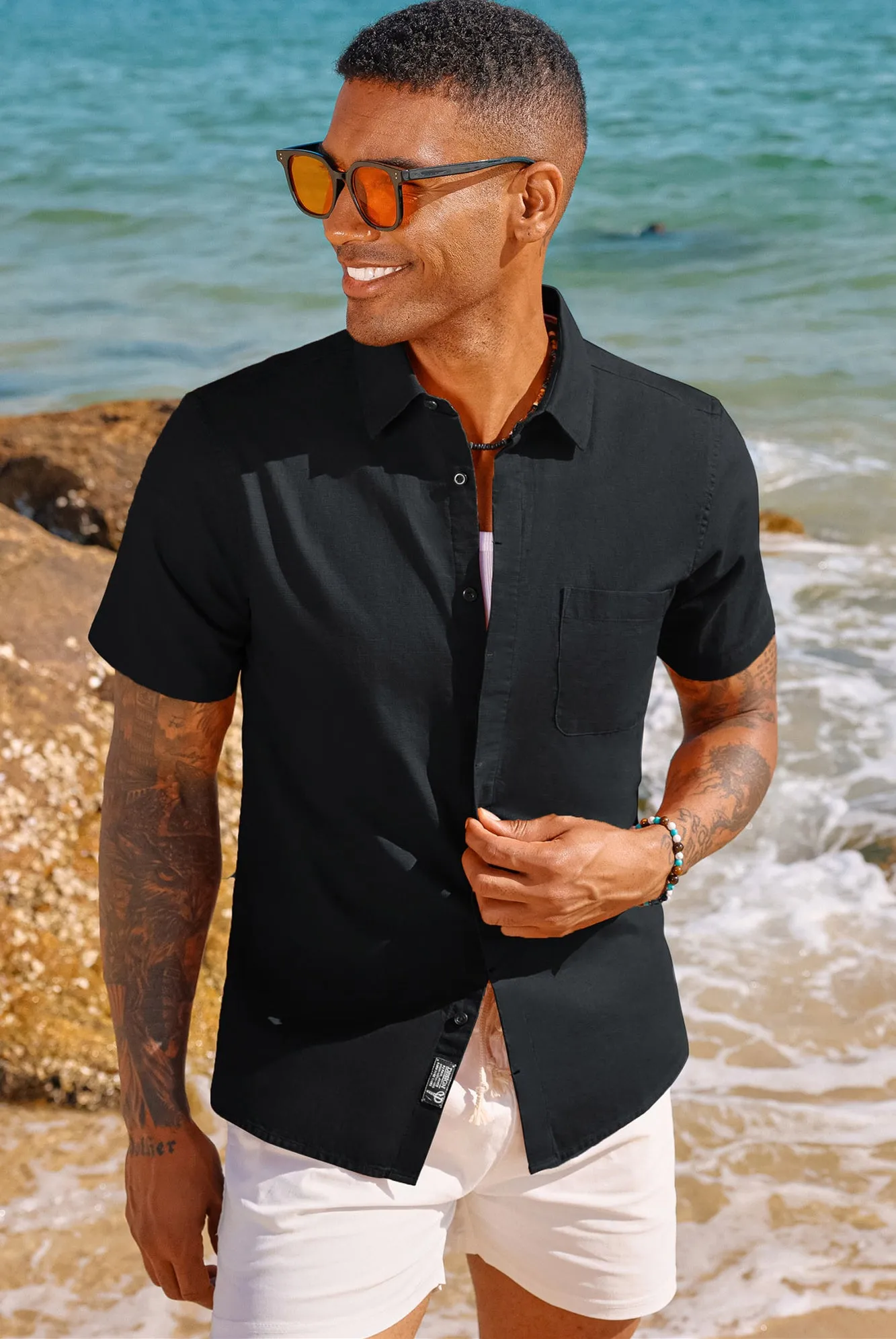 Men Cuban Guayabera Shirt Casual Short Sleeve Button Down Cardigan Shirts Beach Tops Cotton