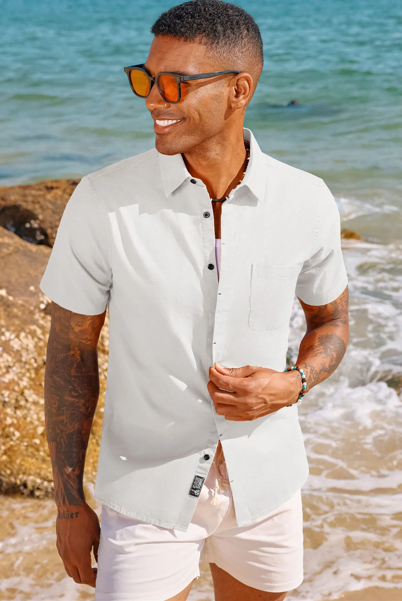 Men Cuban Guayabera Shirt Casual Short Sleeve Button Down Cardigan Shirts Beach Tops Cotton