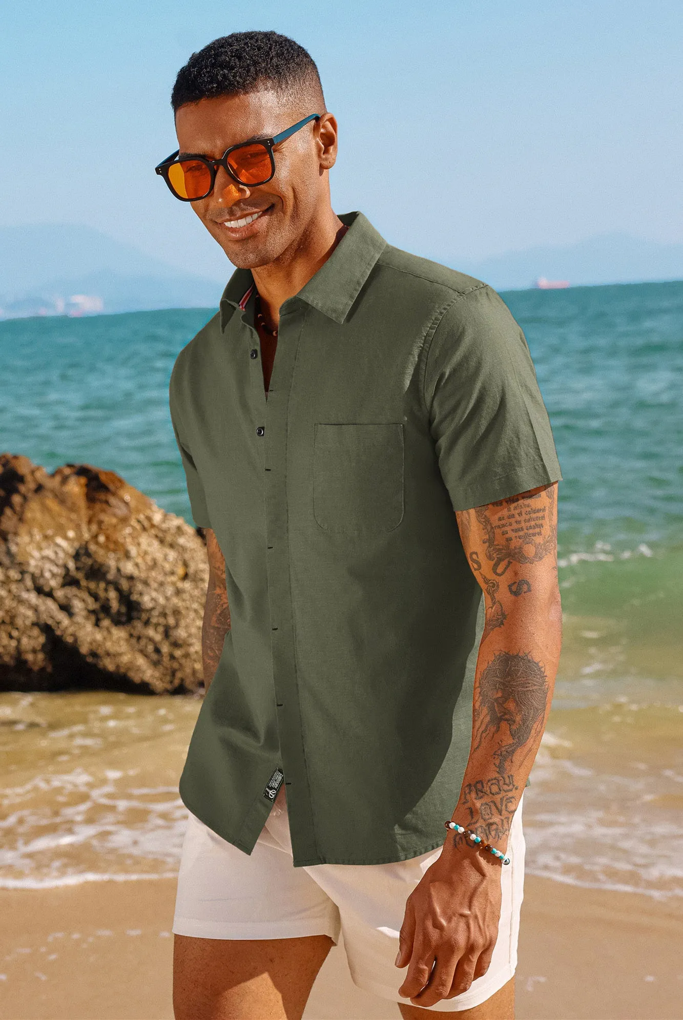 Men Cuban Guayabera Shirt Casual Short Sleeve Button Down Cardigan Shirts Beach Tops Cotton