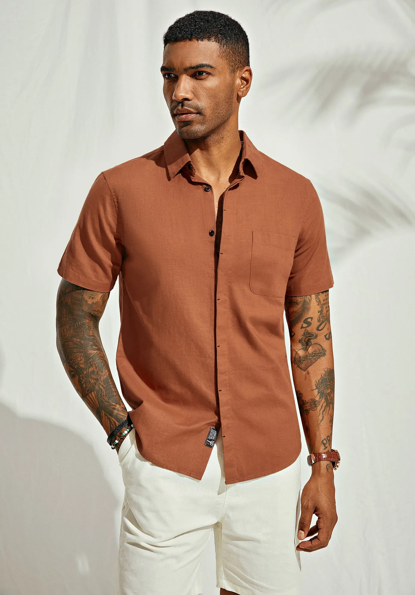 Men Cuban Guayabera Shirt Casual Short Sleeve Button Down Cardigan Shirts Beach Tops Cotton