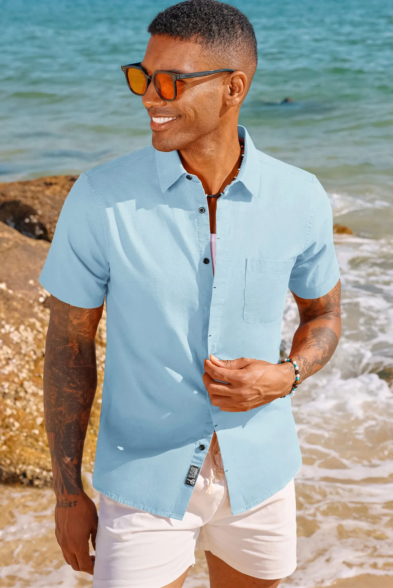 Men Cuban Guayabera Shirt Casual Short Sleeve Button Down Cardigan Shirts Beach Tops Cotton