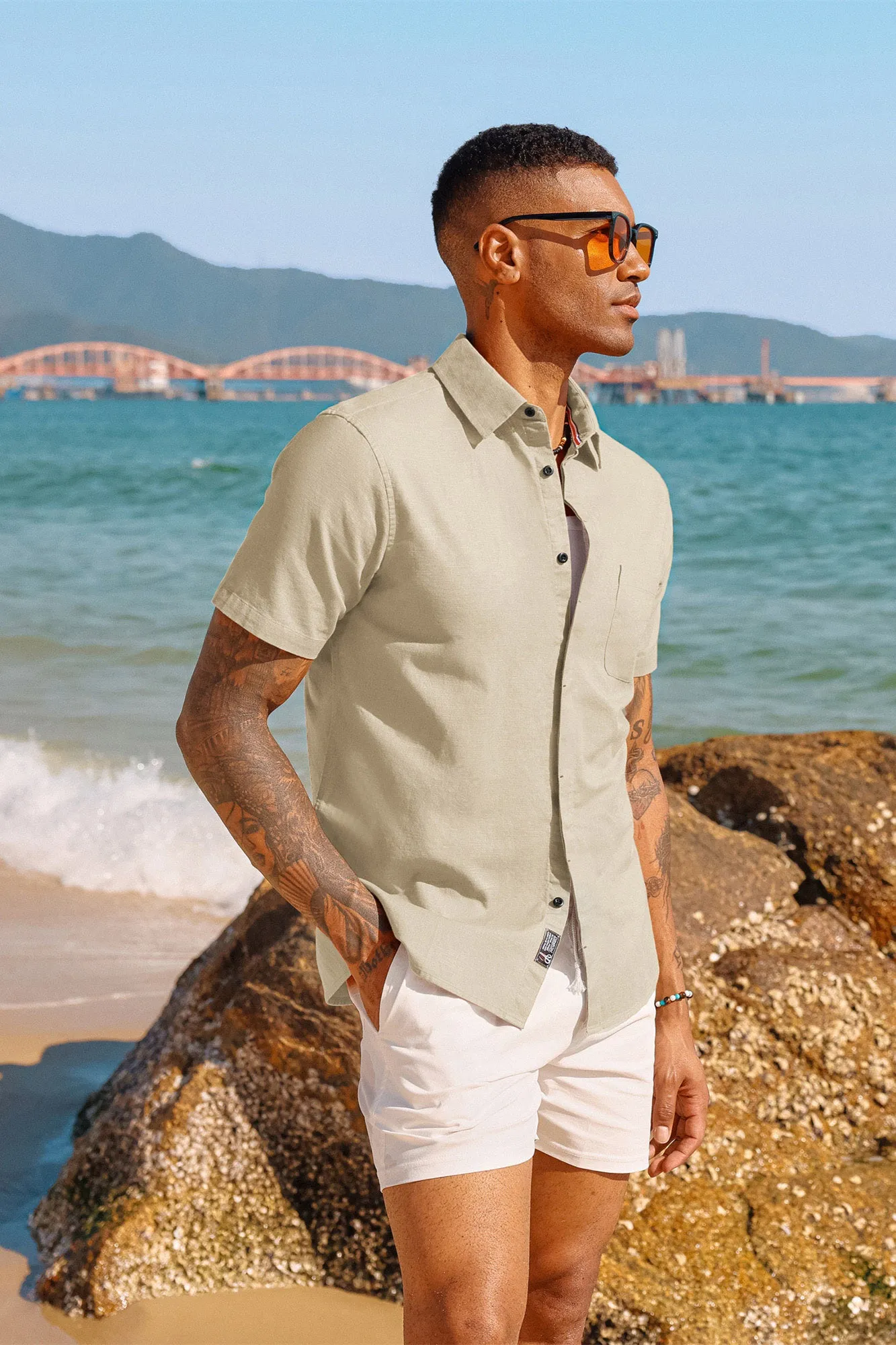 Men Cuban Guayabera Shirt Casual Short Sleeve Button Down Cardigan Shirts Beach Tops Cotton