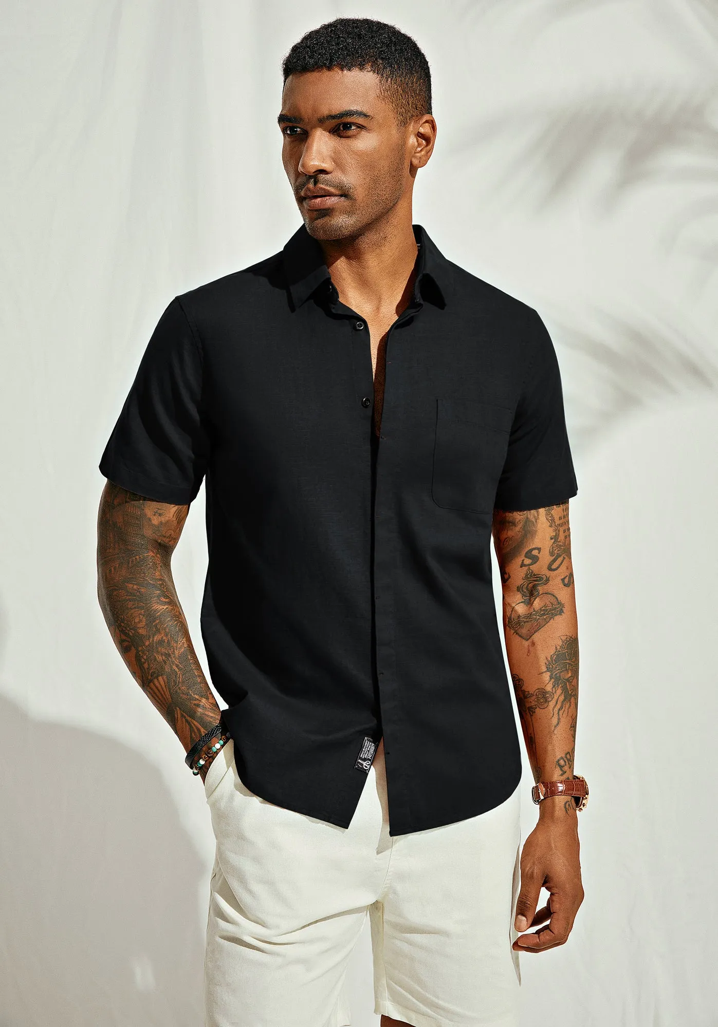 Men Cuban Guayabera Shirt Casual Short Sleeve Button Down Cardigan Shirts Beach Tops Cotton