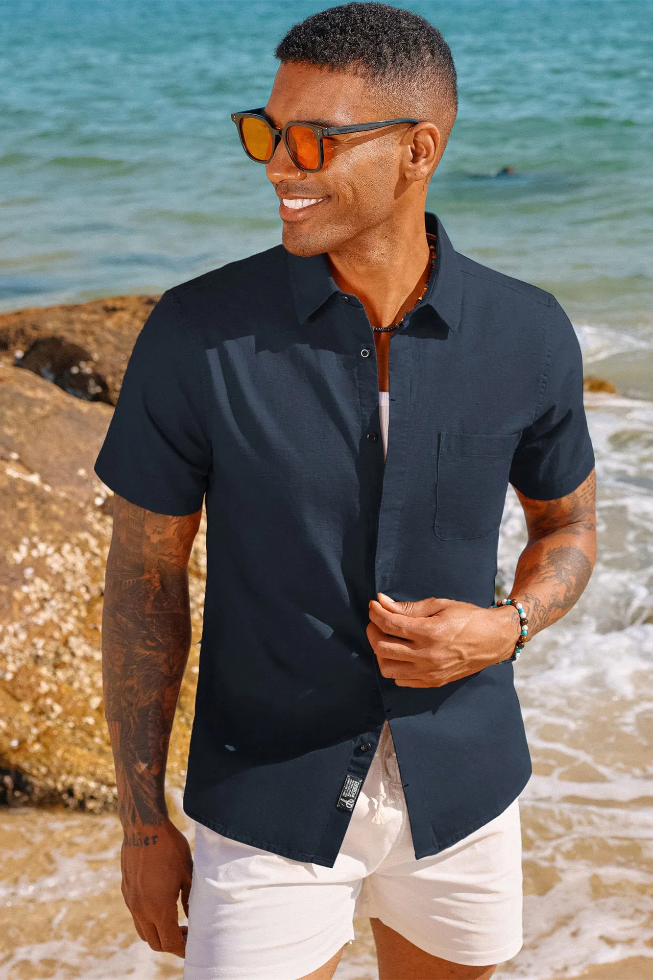 Men Cuban Guayabera Shirt Casual Short Sleeve Button Down Cardigan Shirts Beach Tops Cotton