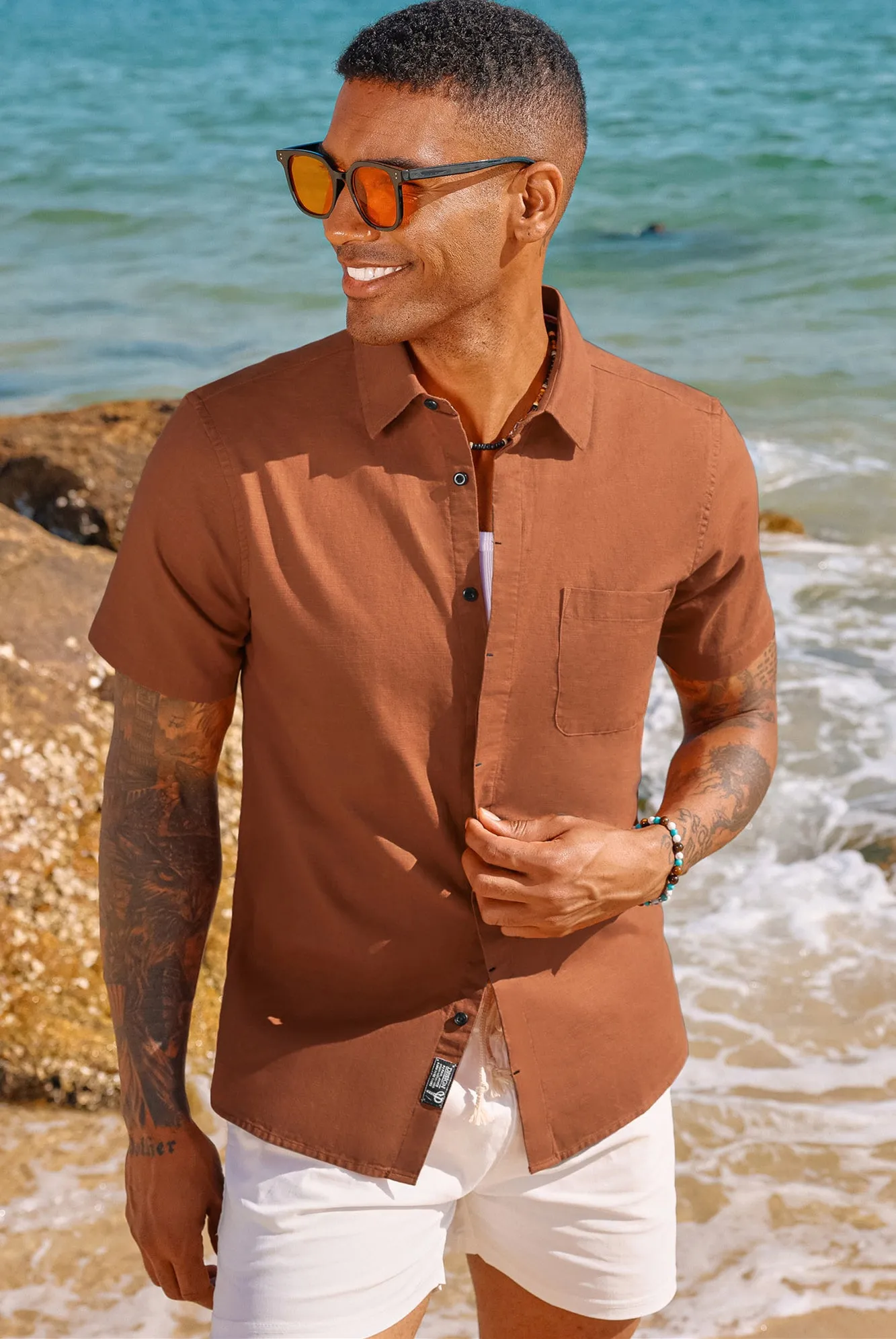 Men Cuban Guayabera Shirt Casual Short Sleeve Button Down Cardigan Shirts Beach Tops Cotton