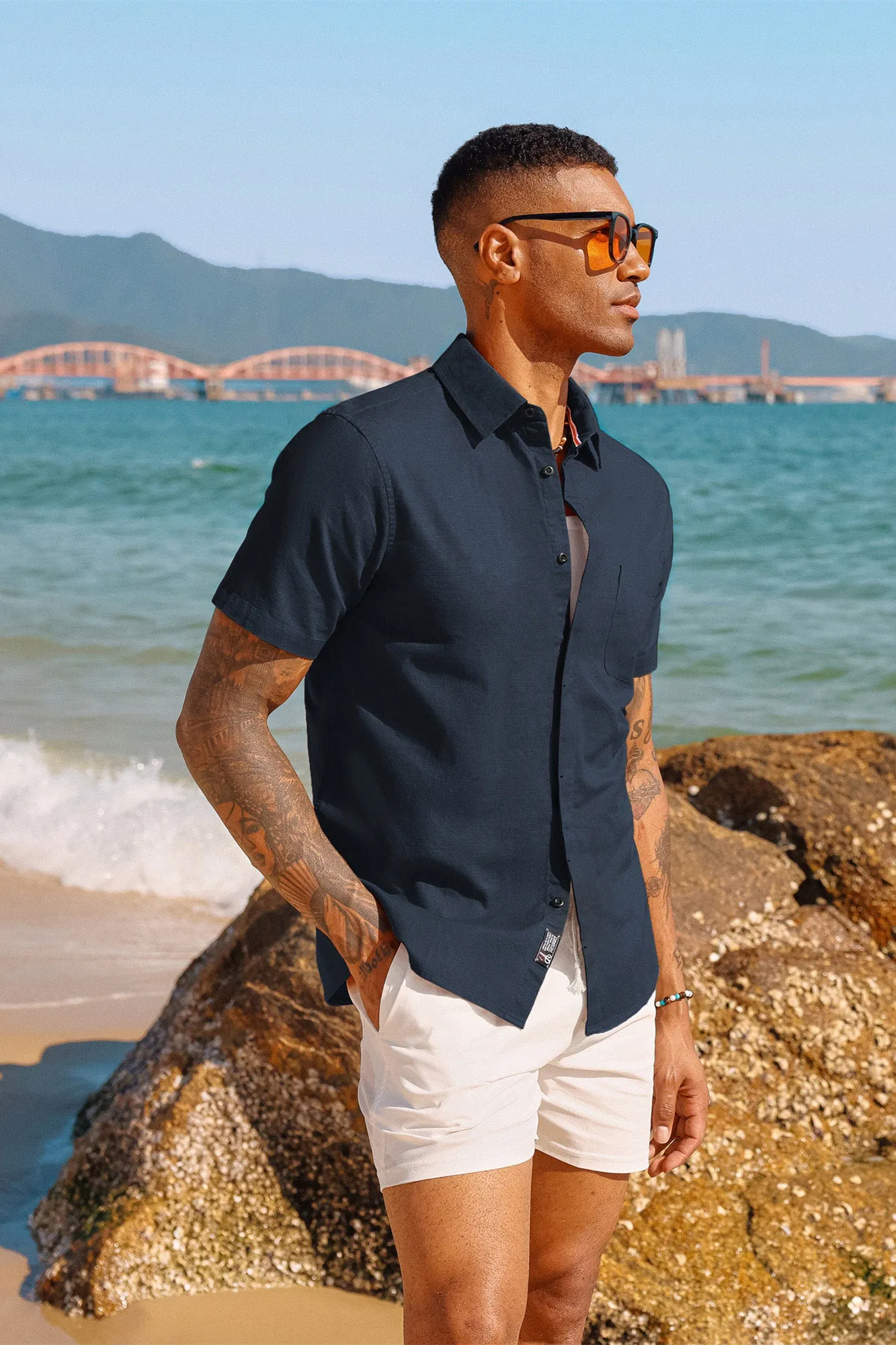 Men Cuban Guayabera Shirt Casual Short Sleeve Button Down Cardigan Shirts Beach Tops Cotton