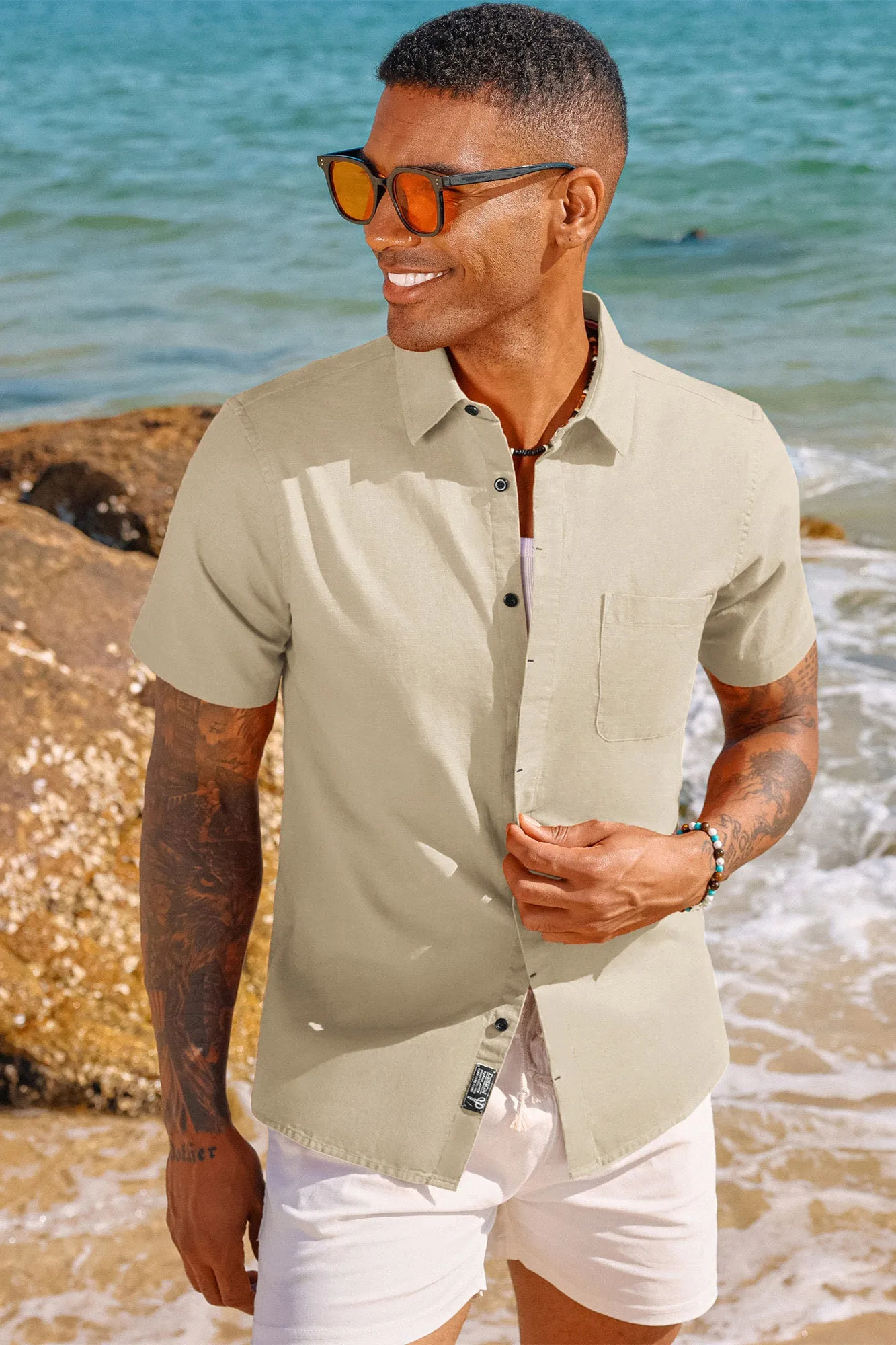 Men Cuban Guayabera Shirt Casual Short Sleeve Button Down Cardigan Shirts Beach Tops Cotton