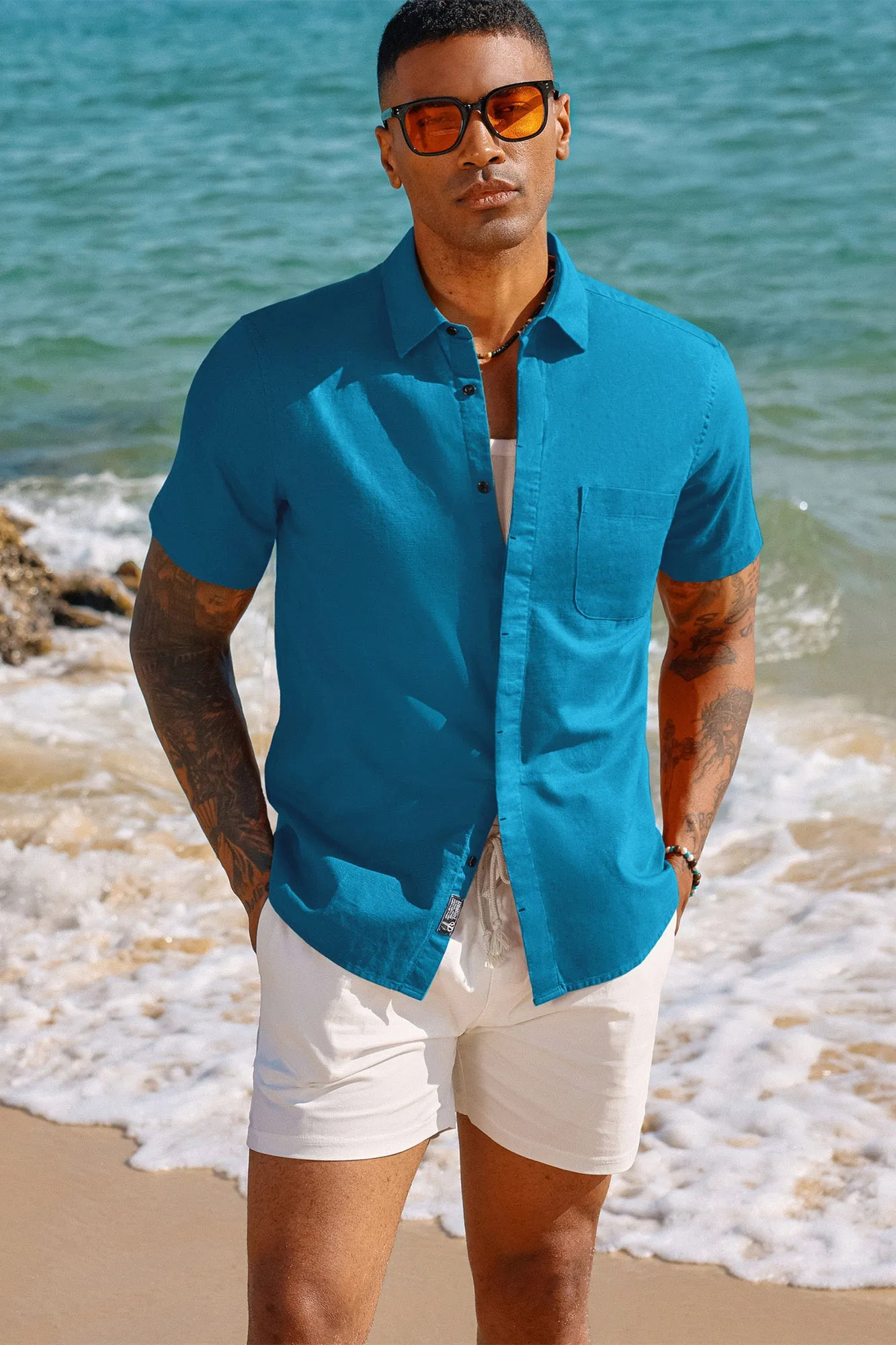 Men Cuban Guayabera Shirt Casual Short Sleeve Button Down Cardigan Shirts Beach Tops Cotton