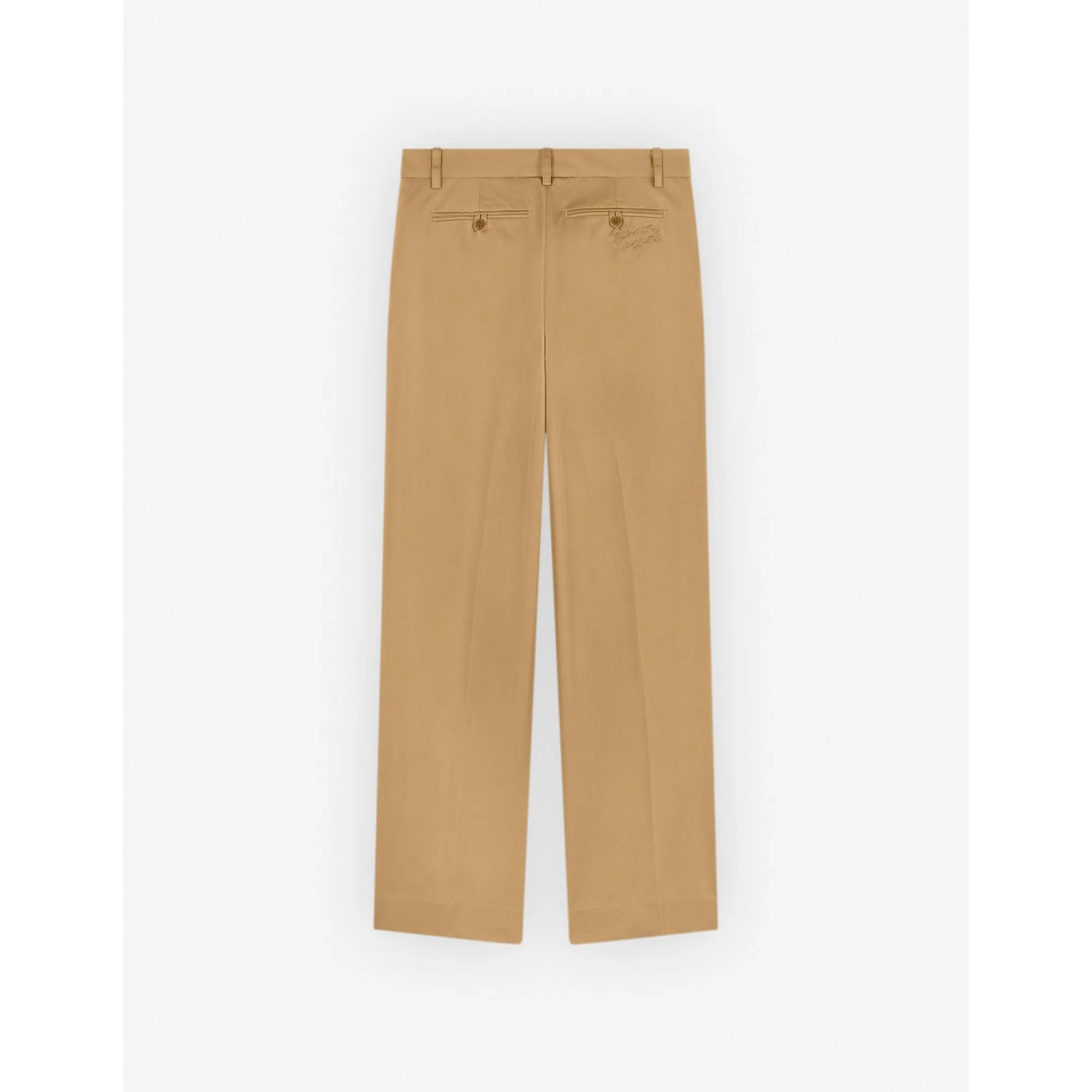 Men Wide Leg Chino Pants In Cotton With Logo Handwriting - Beige