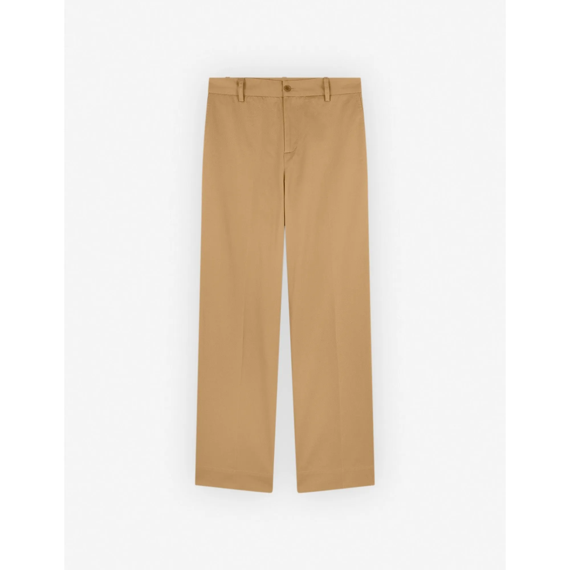 Men Wide Leg Chino Pants In Cotton With Logo Handwriting - Beige