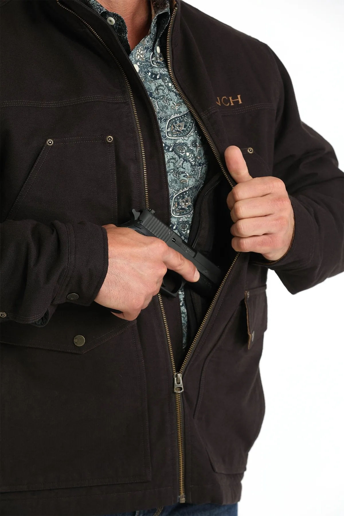 Men's Concealed Carry Canvas Jacket - Brown - (MWJ1068004)