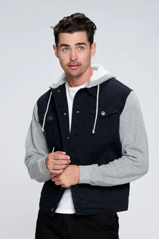 Men's Denim Jacket with Fleece Hoodie