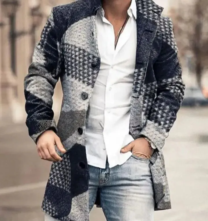 Men's Fashion Casual Tweed Stand-up Collar Coat