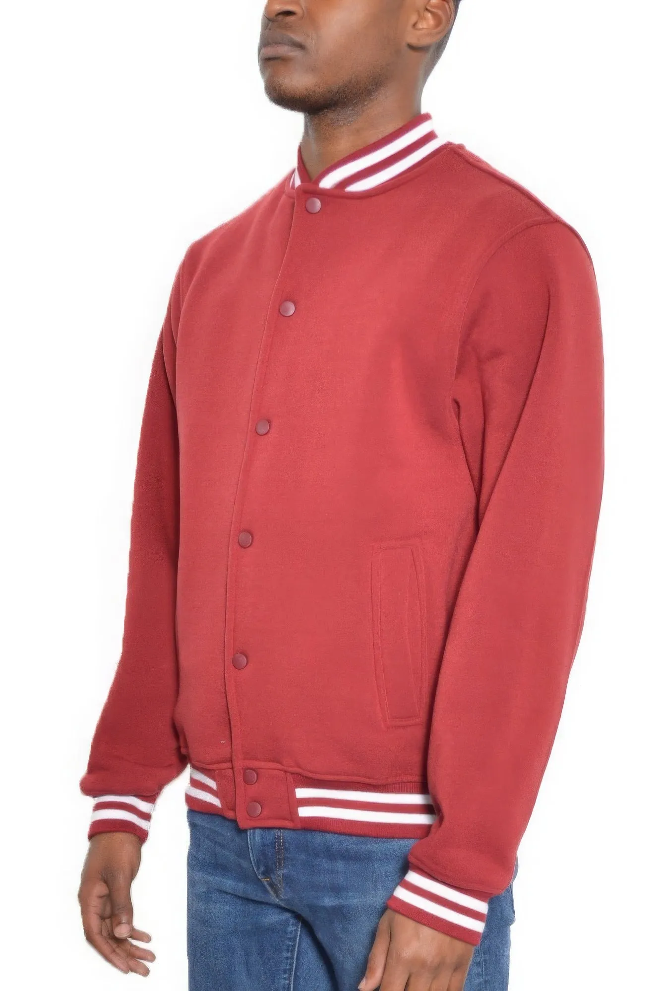 Mens Fleece Snap Button Varsity Jacket