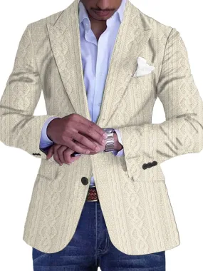 Men's Knitted Jacquard Print Pocket Lapel Retro Casual Blazer