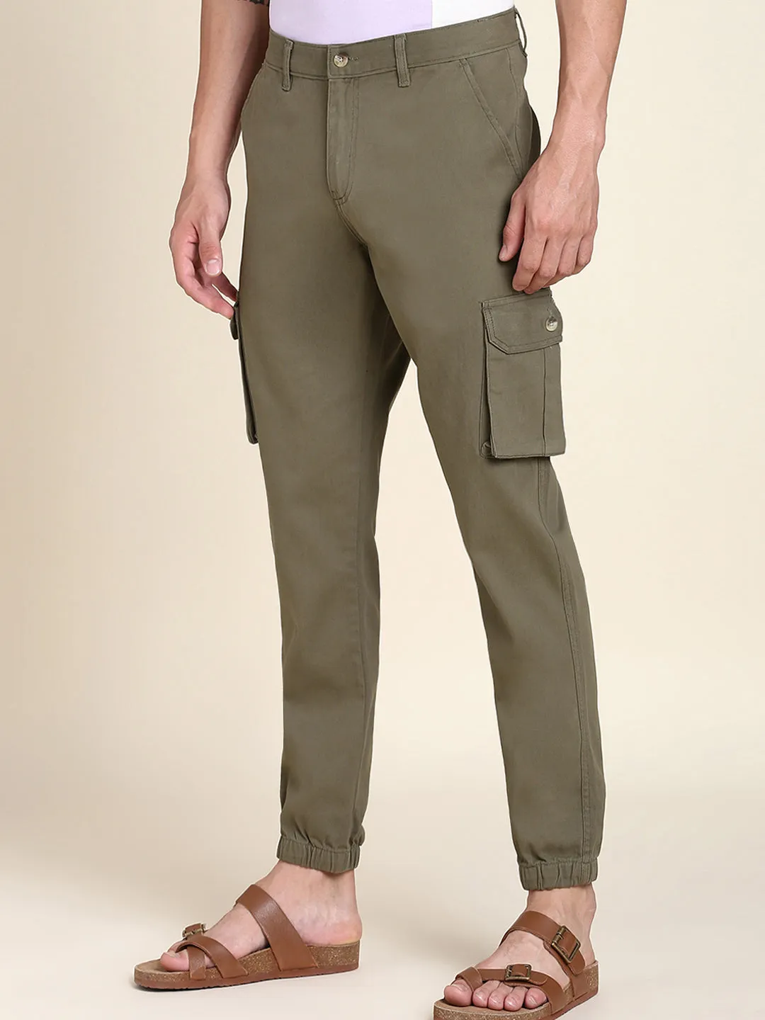 Men's Light Olive Solid Cargo Jogger